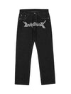 Sneakerhill Letter Print Dollar Black Baggy Jeans -1024 SP2201058Y8J