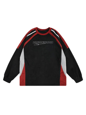 Sneakerhill Patchwork Color-Blocked Raglan Embroidered Sweatshirt SP231220J3N5