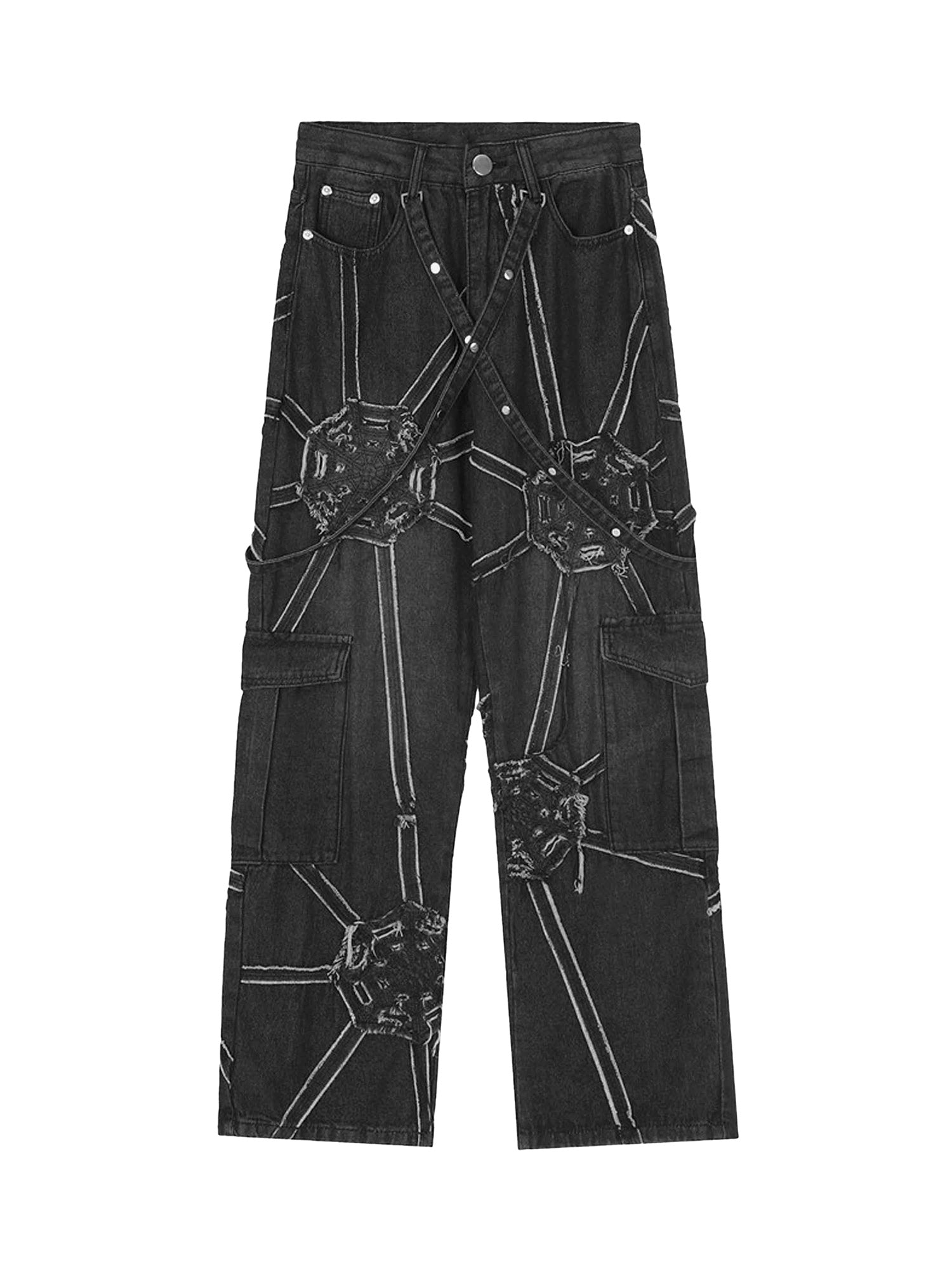 Sneakerhill High Street Hip-Hop Spider Web Denim Pants-1512 SP2212268PJV