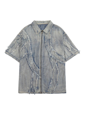 Washed Raw Edge Denim Shirt - 2064 - sneakerhillcom