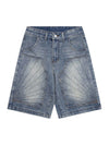 Washed Distressed Topstitch Denim Jorts - 2067 SP240329O964