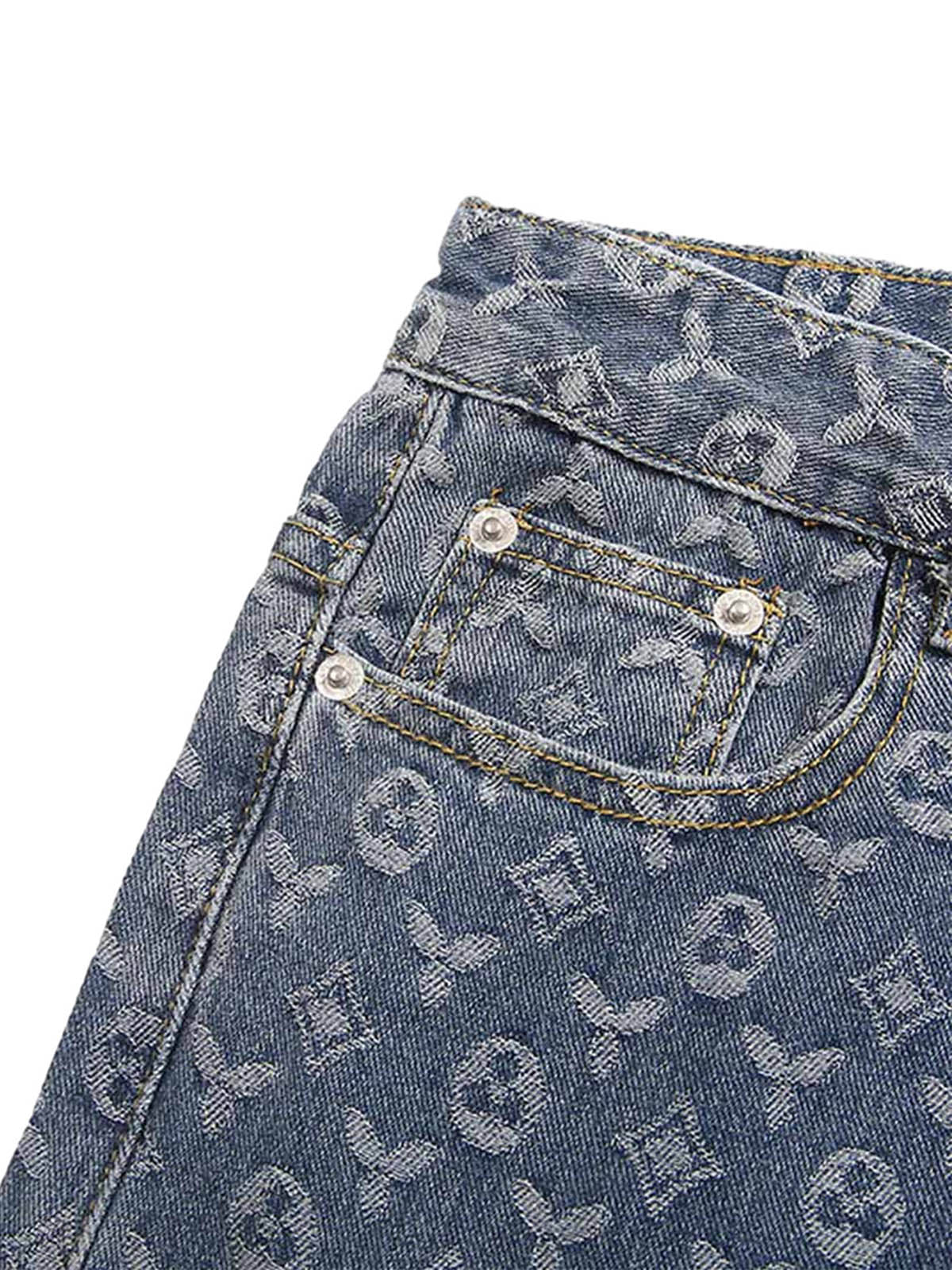 Sneakerhill Jacquard Baggy Denim Jeans-1532 SP220628KUGE