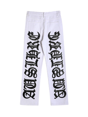 Sneakerhill Burning Text Embroidered Letters Jeans -1478 SP221028NFM9