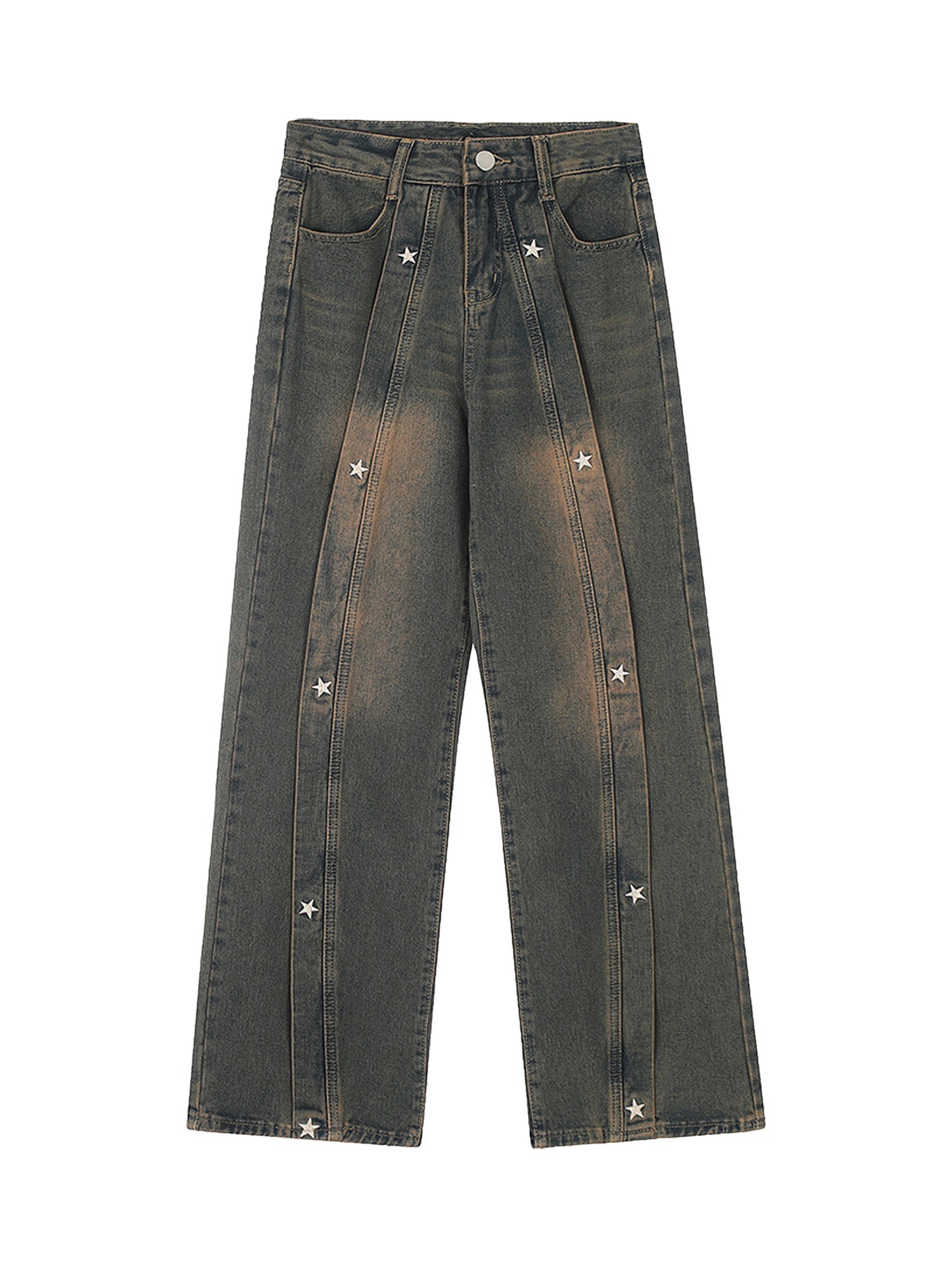 Sneakerhill American Retro Spray-painted Star Embroidered Jeans - sneakerhillcom