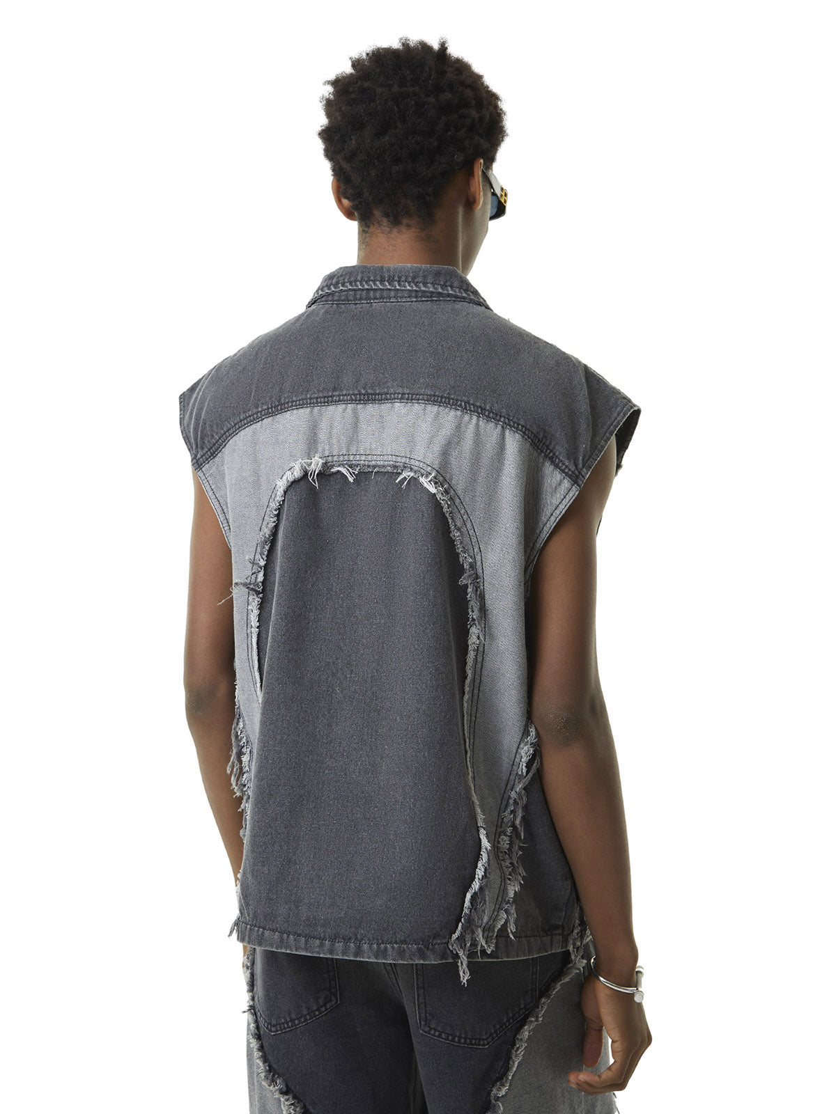 Sneakerhill Contrast Denim Heart Stitching Street Rap Vest - 2062 SP2406050Q73