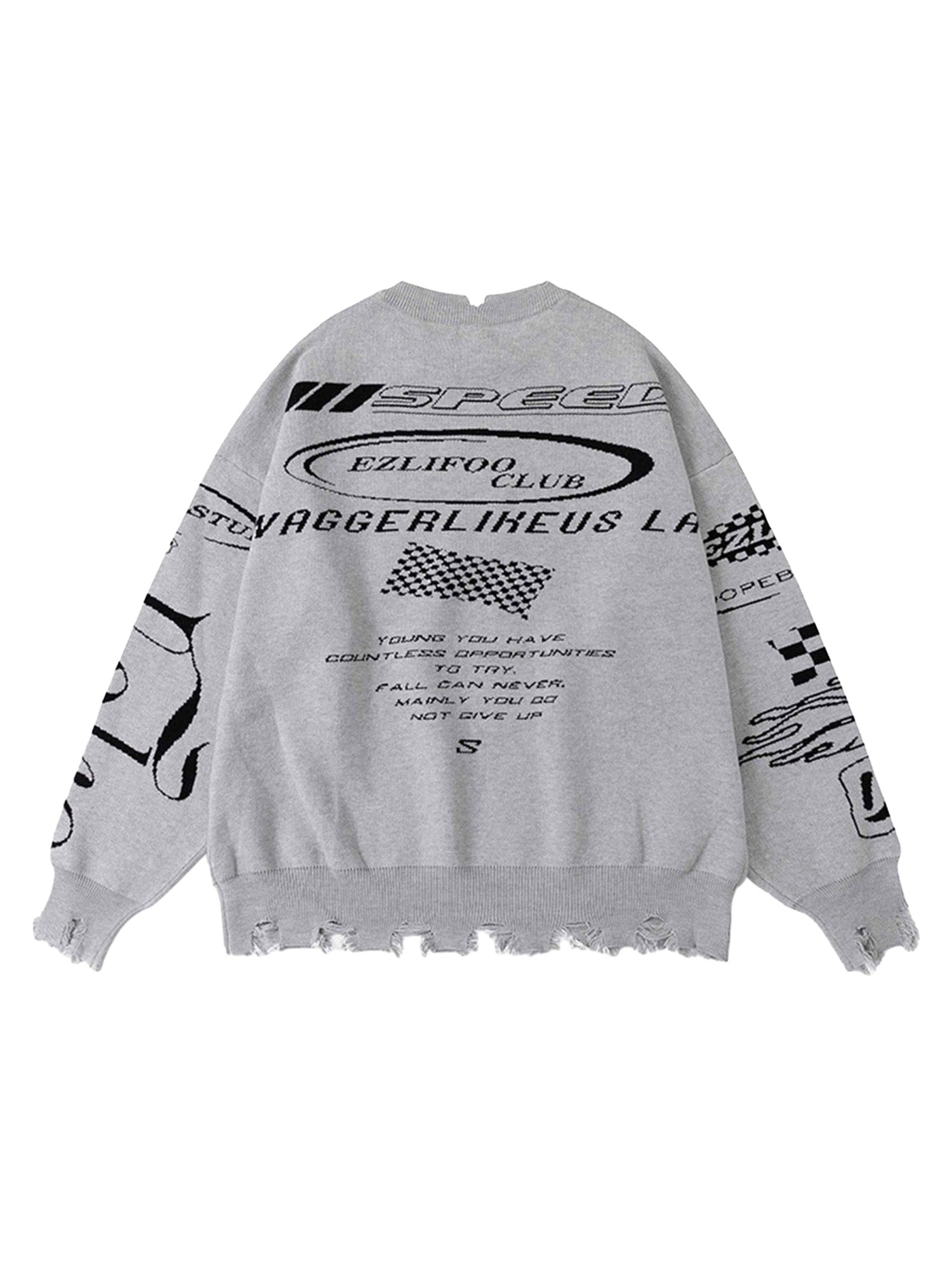 Sneakerhill Vintage Burlap Racing Suit Letter Jacquard Sweater