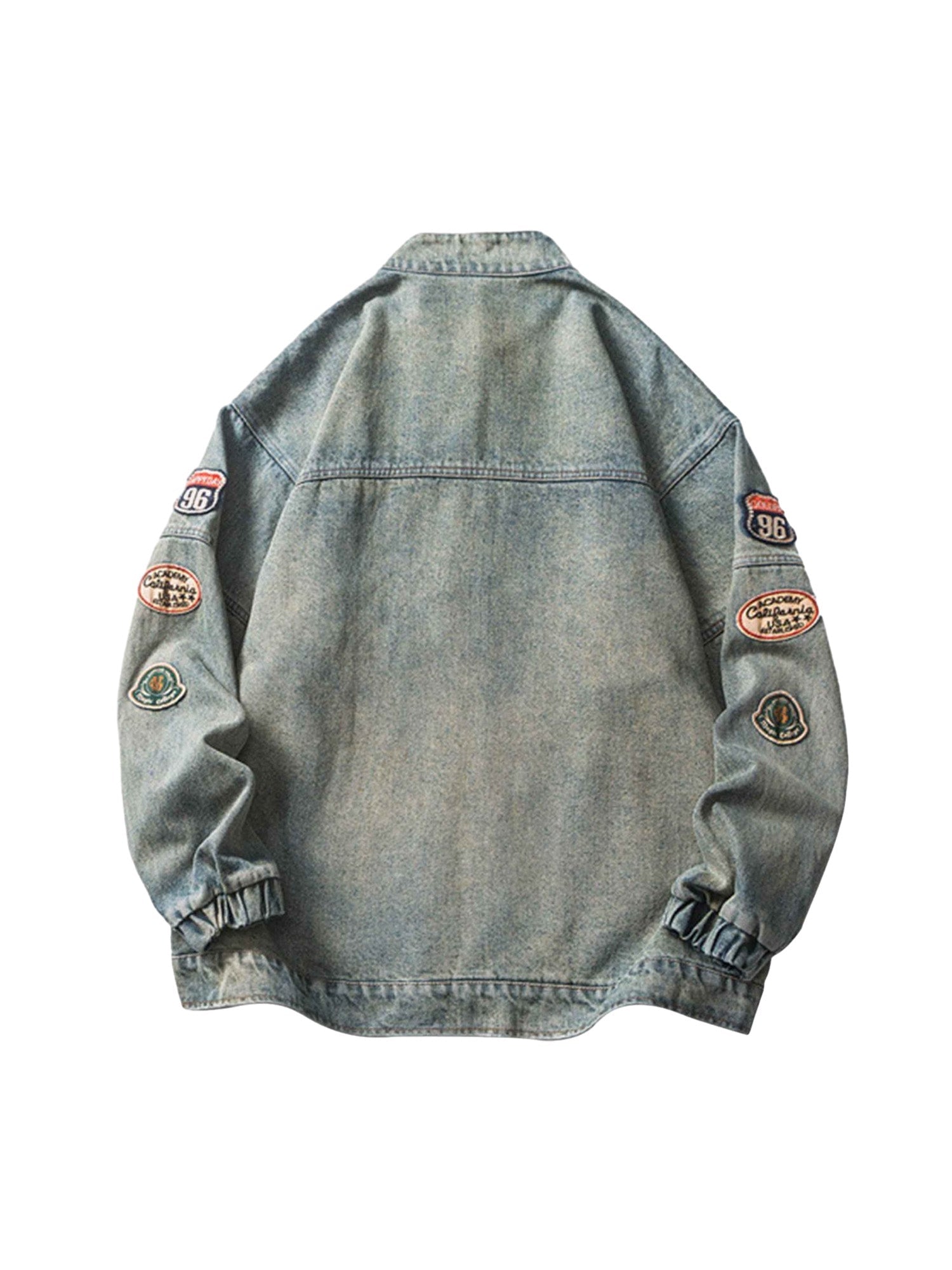 Sneakerhill Hip-hop Badge Embroidered Do-over Denim Jacket - 1911 SP230428YRLN