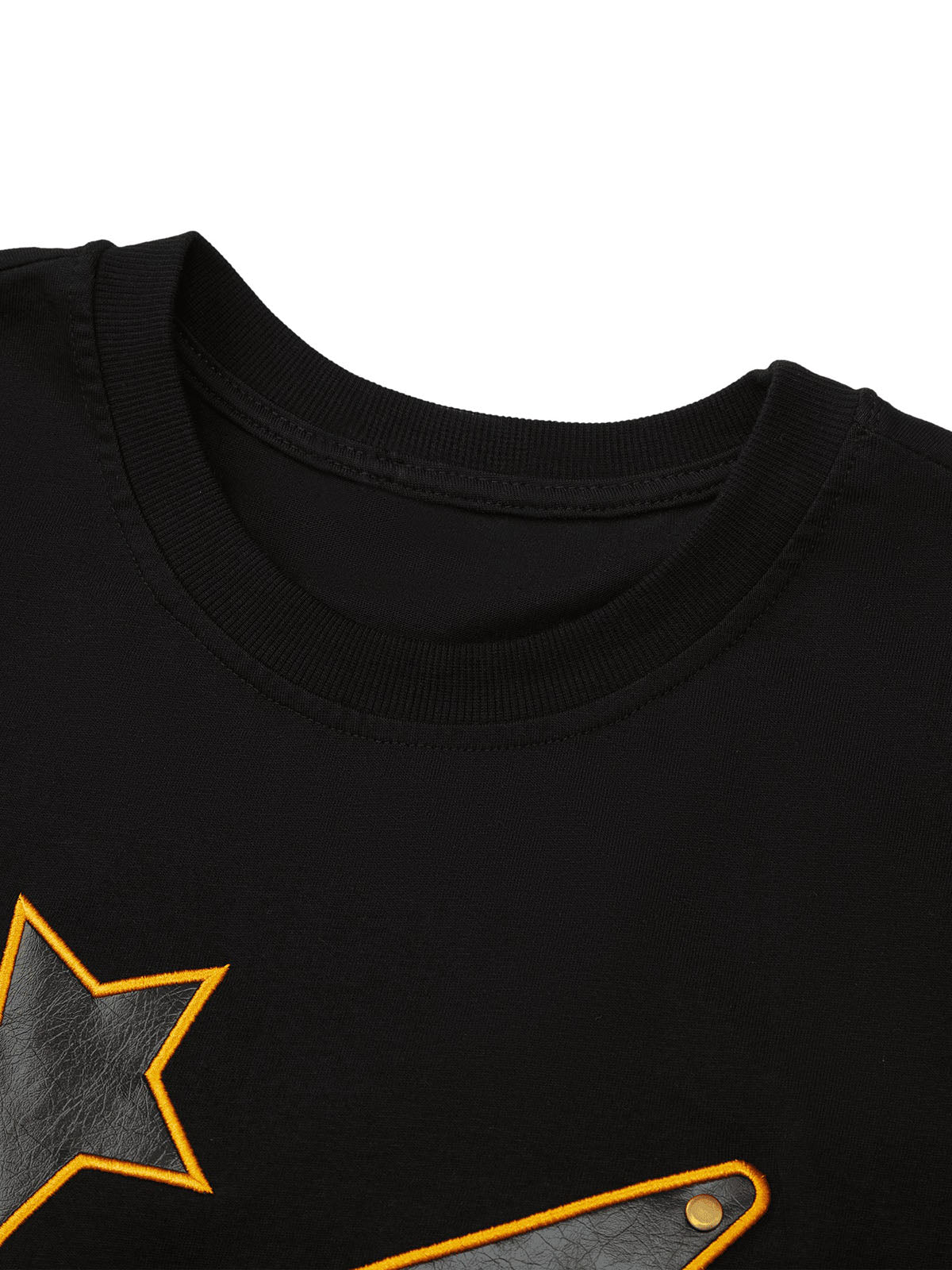 Sneakerhill Leather Studded Creative Star Street Rap T-shirt SP240603G5E0