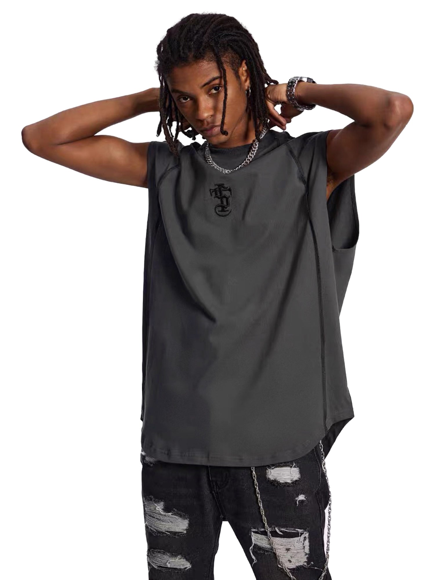 High Street Hip-Hop Hemmed Patchwork Vest SP240511JFVA