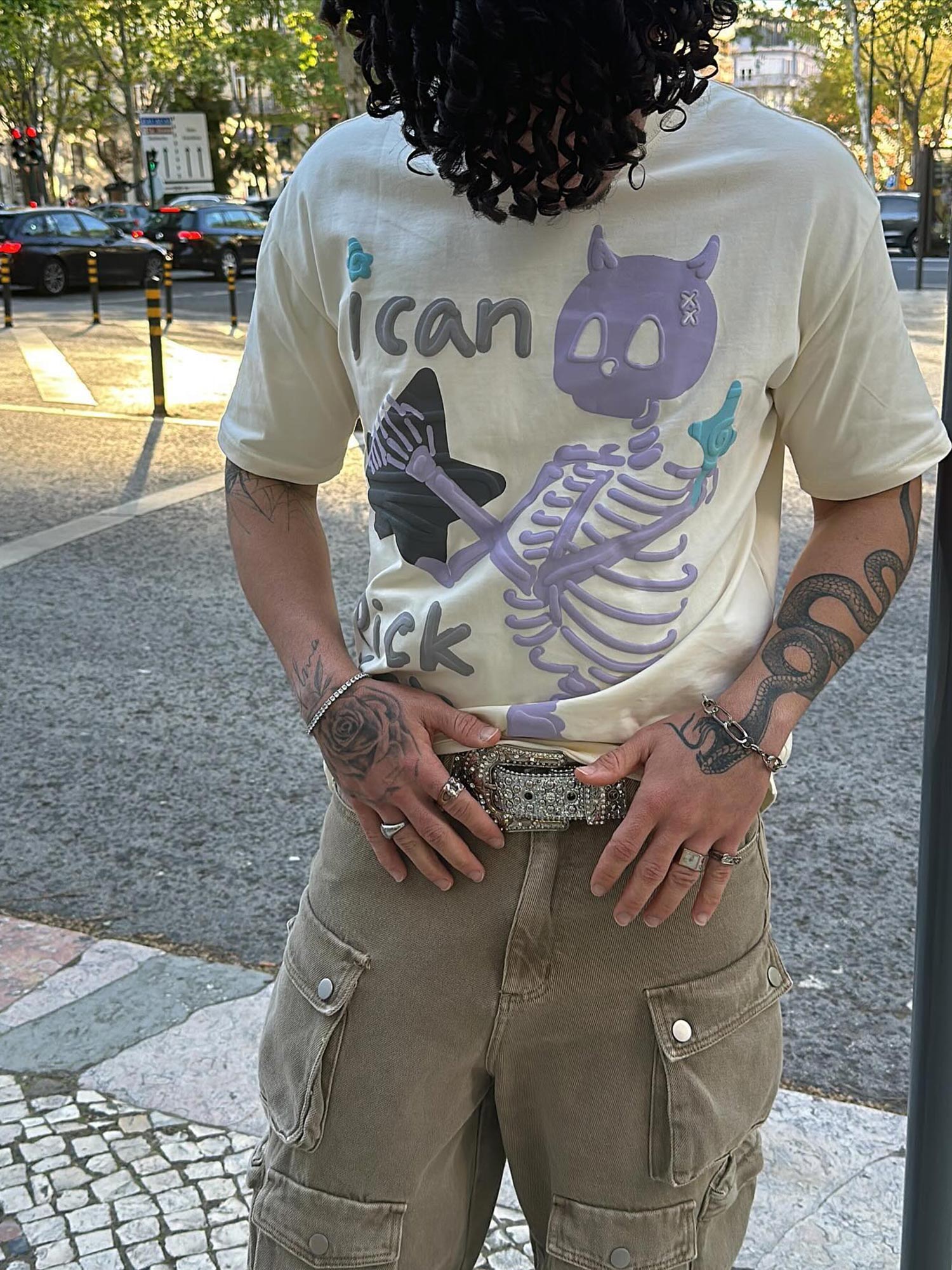 Sneakerhill Made Retro Skull Letter Foam T-shirt - 2001