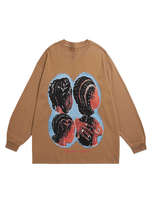 Sneakerhill Hiphop Spoof Print Long Sleeve T-shirt - 1675