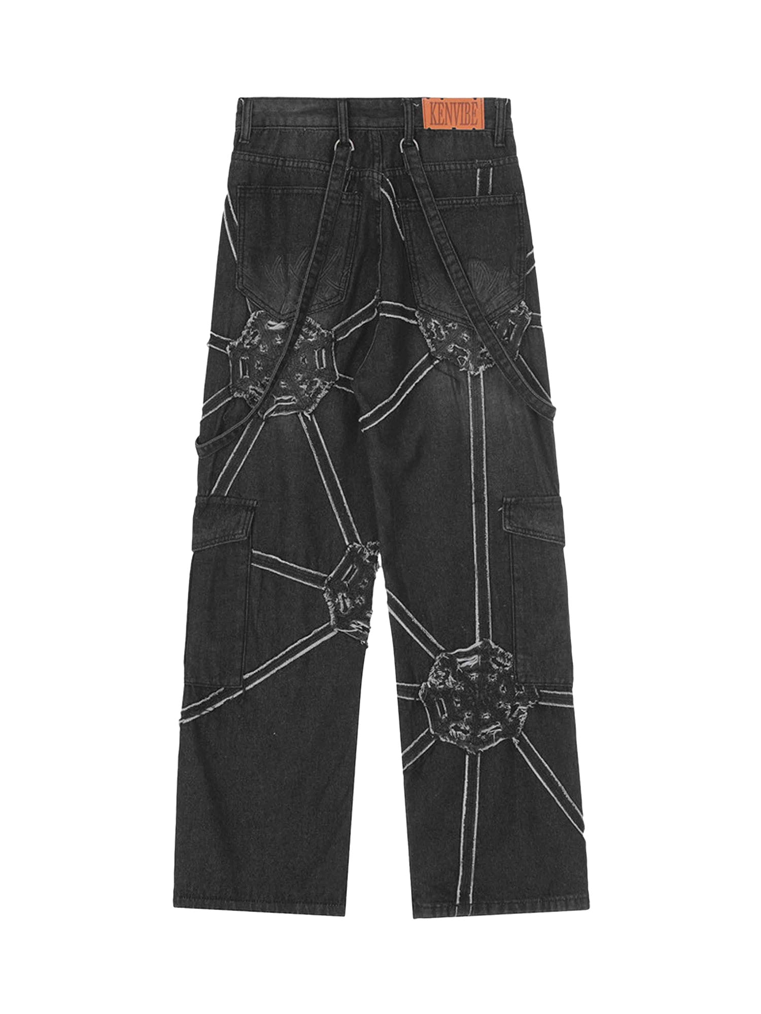 Sneakerhill High Street Hip-Hop Spider Web Denim Pants-1512 SP2212268PJV