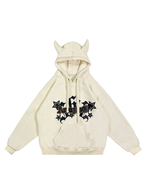 Sneakerhill Letter Print Velvet Hooded Sweatshirt - 1879