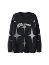 Sneakerhill Maillard Star Contrast Tassel Ripped Sweater - 1909