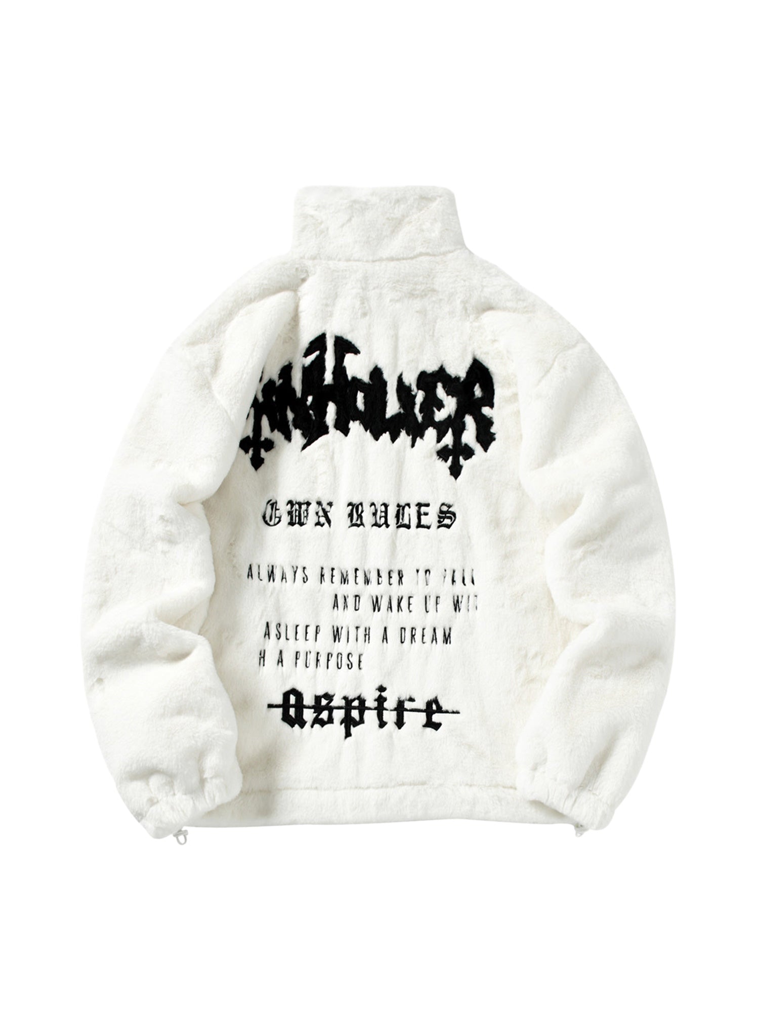 Sneakerhill Hip-hop Letter Stand Collar Fur Jacket - 1908 - sneakerhillcom