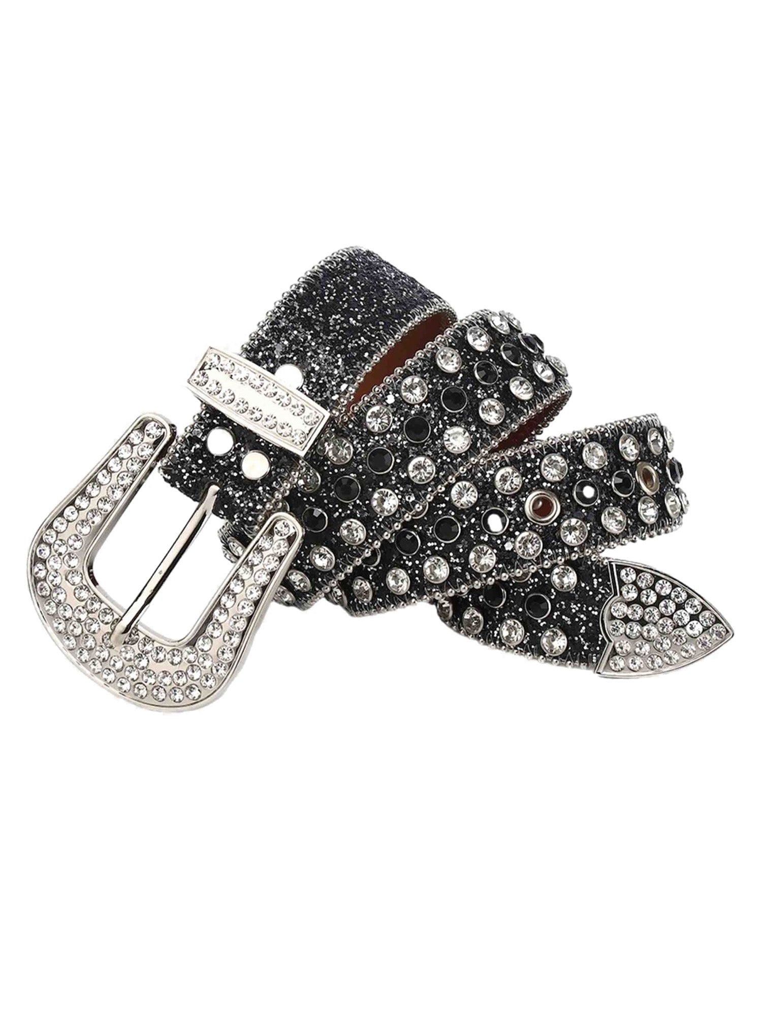 Sneakerhill Studded Rhinestone Hip Hop Belt - 1691