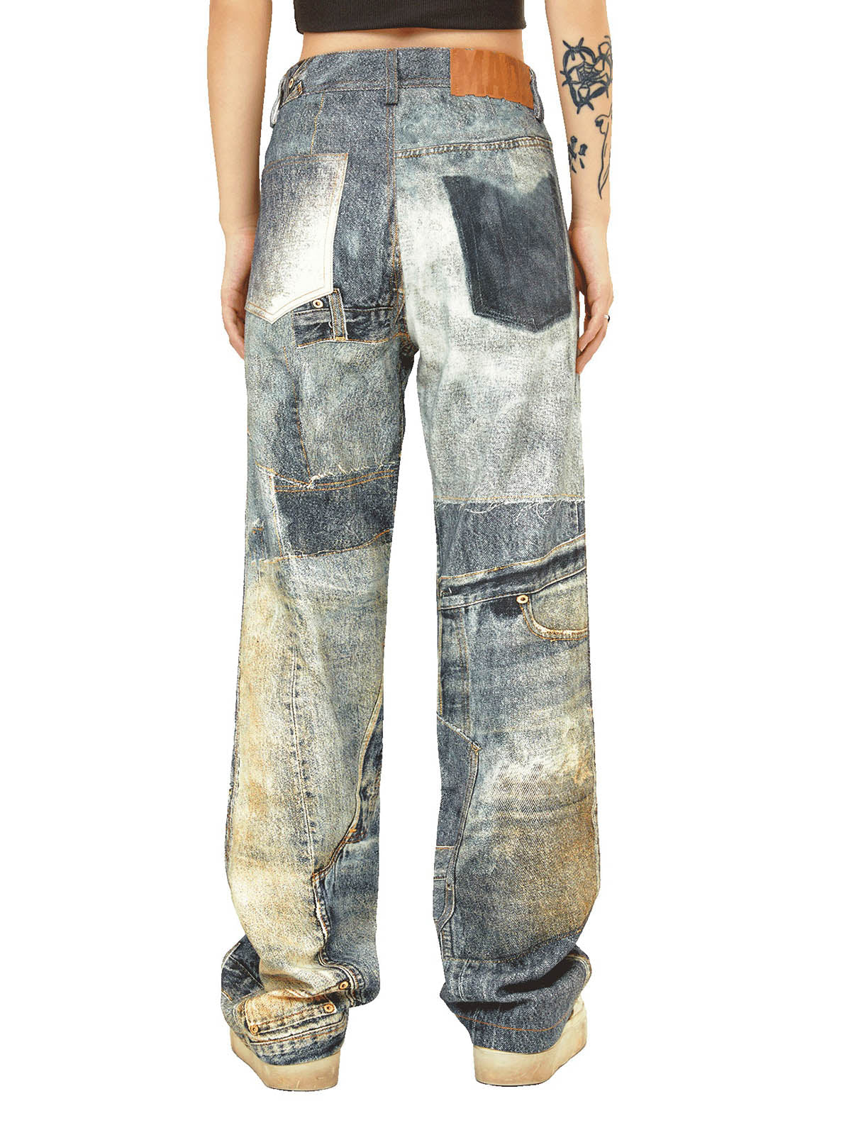 Sneakerhill Street Hip-Hop Deconstructed Print Jeans - sneakerhillcom