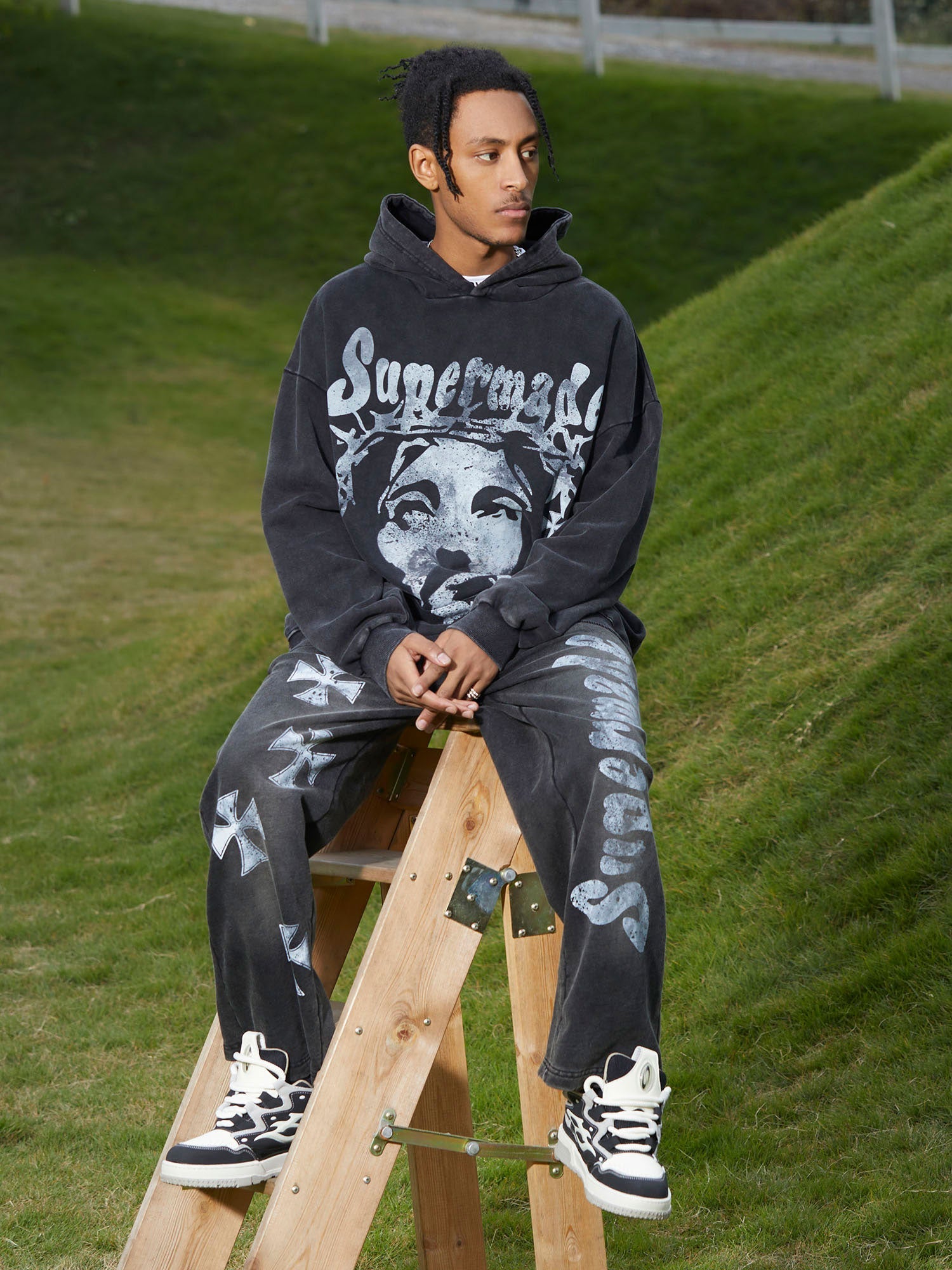 Sneakerhill Heavy Duty Washed Jesus Graphic Hoodie - 1973