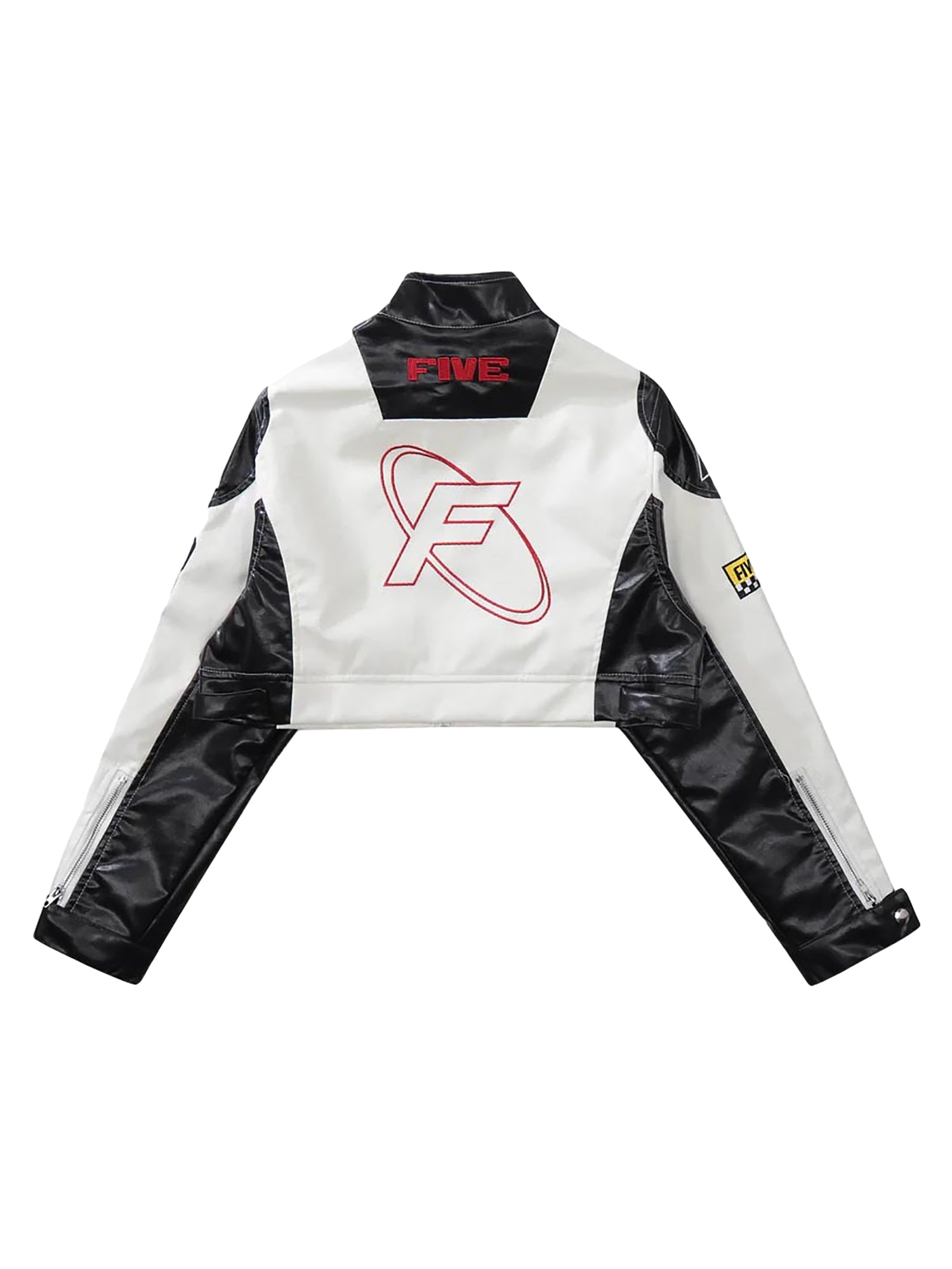 Sneakerhill Badge Short PU Leather Racing Jacket - 1631 SP220807TSS8