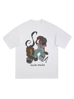 Sneakerhill Hip Hop Cartoon Character Print T-shirt