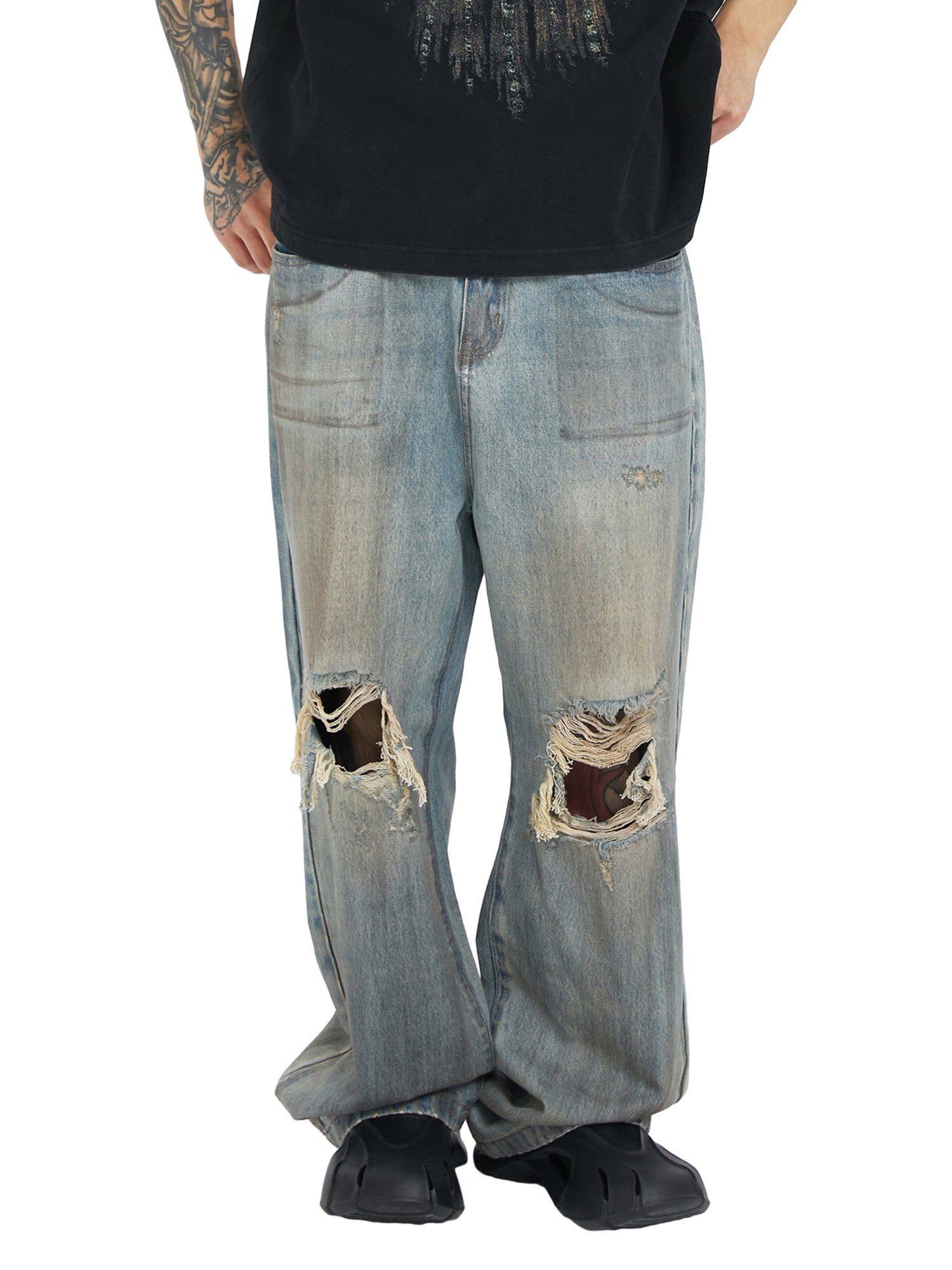 Retro Street Washed Distressed Hip Hop Jeans - sneakerhillcom