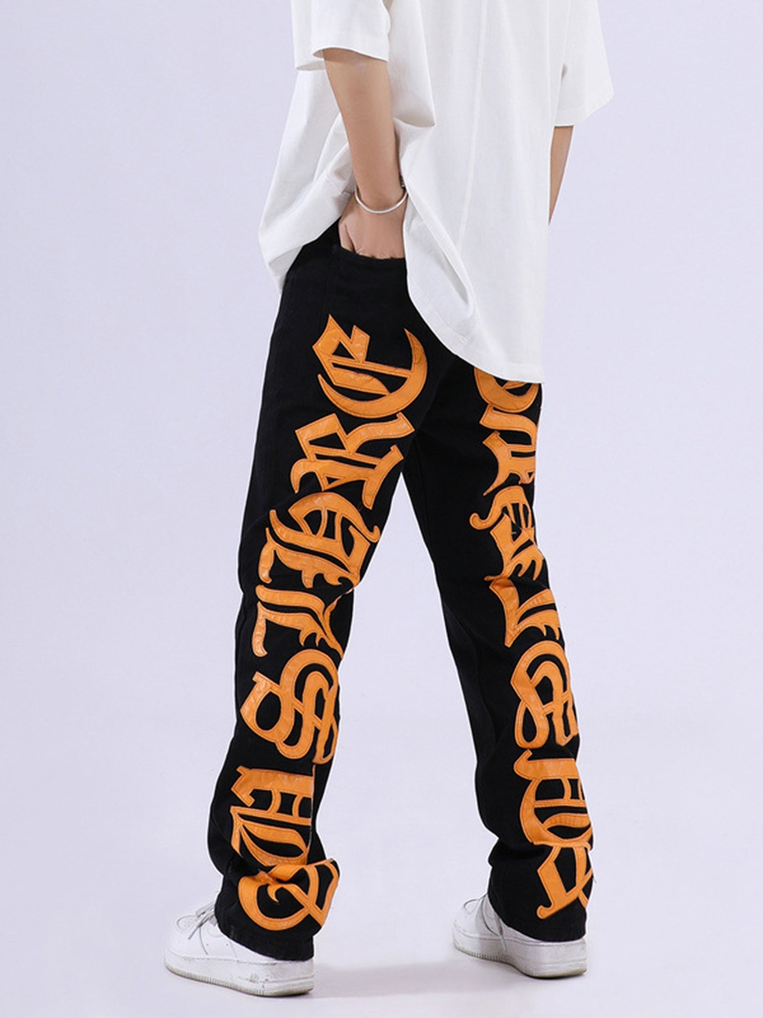 Sneakerhill Burning Text Embroidered Letters Jeans -1478 SP221028NFM9