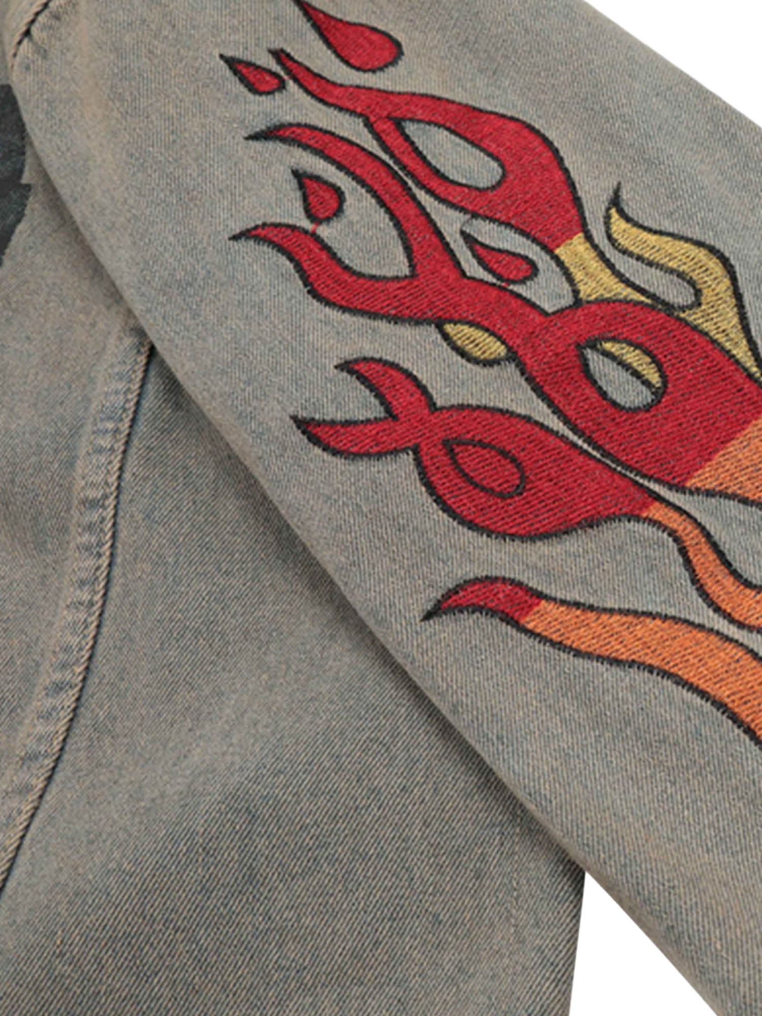 Sneakerhill Flame Denim Embroidered Burlap Jacket - 1543 SP230403FE2D