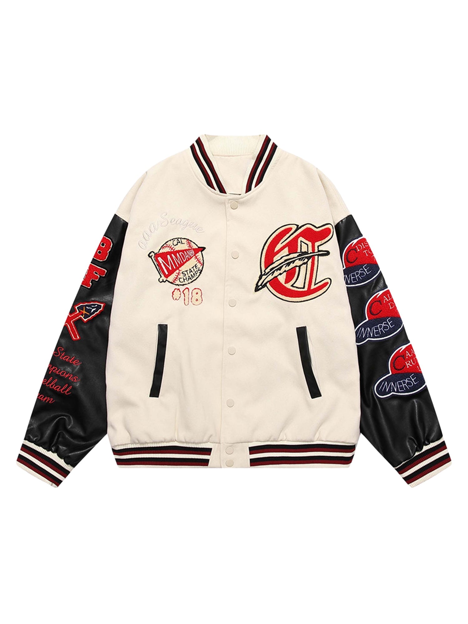 Patchwork PU Leather Embroidered Alphabet Baseball Jacket-1819 SP230131VSR6