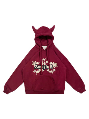 Sneakerhill Letter Print Velvet Hooded Sweatshirt - 1879