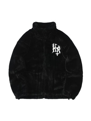 Sneakerhill Hip-hop Letter Stand Collar Fur Jacket - 1908 - sneakerhillcom