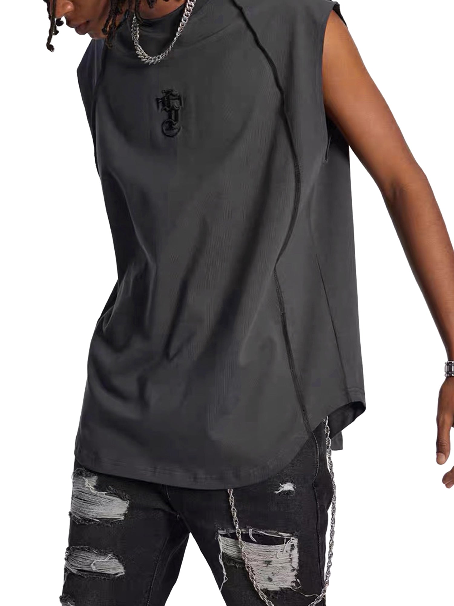 High Street Hip-Hop Hemmed Patchwork Vest SP240511JFVA