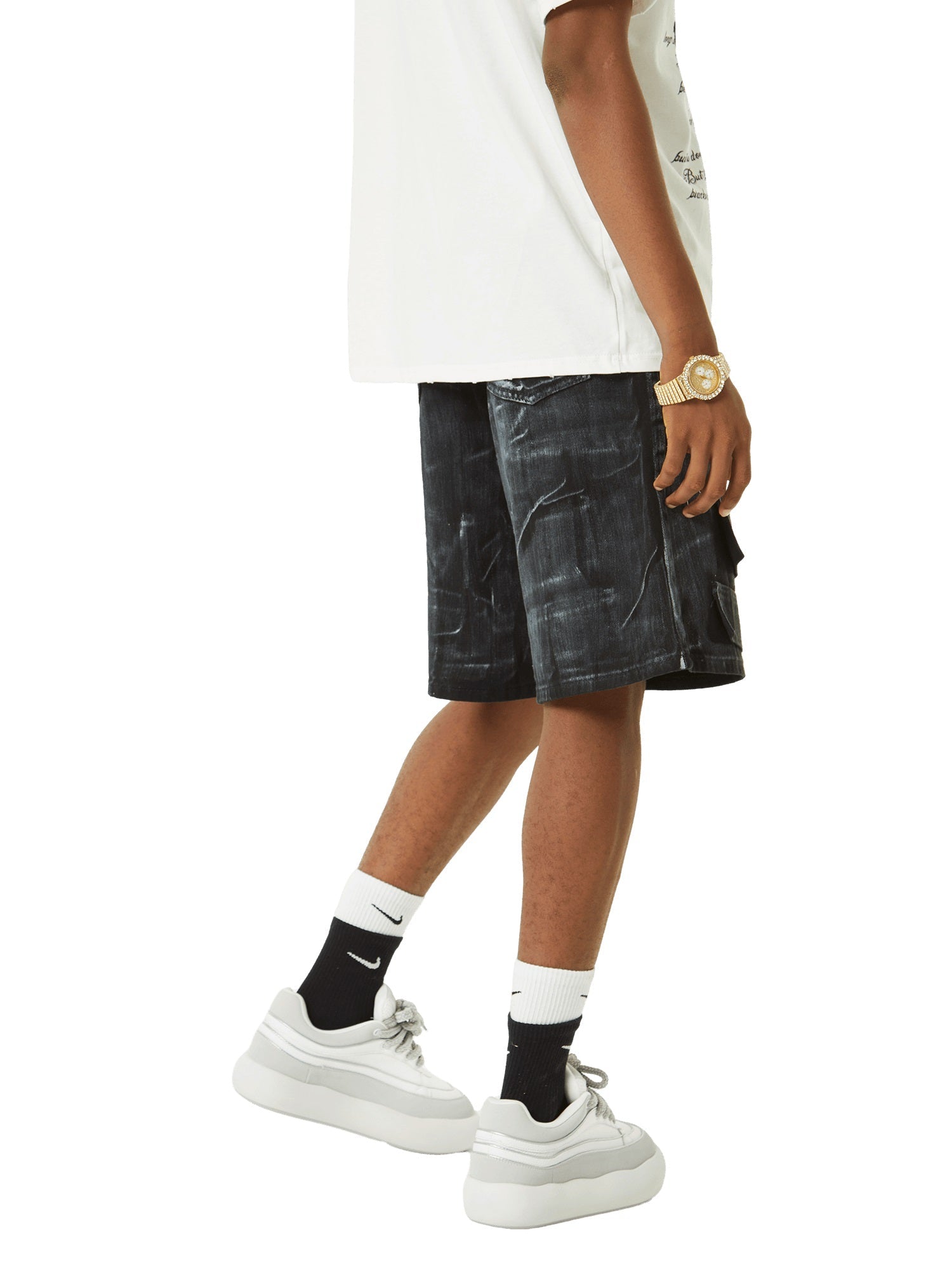 Sneakerhill White Brush Marks Denim Shorts SP240603SLAH