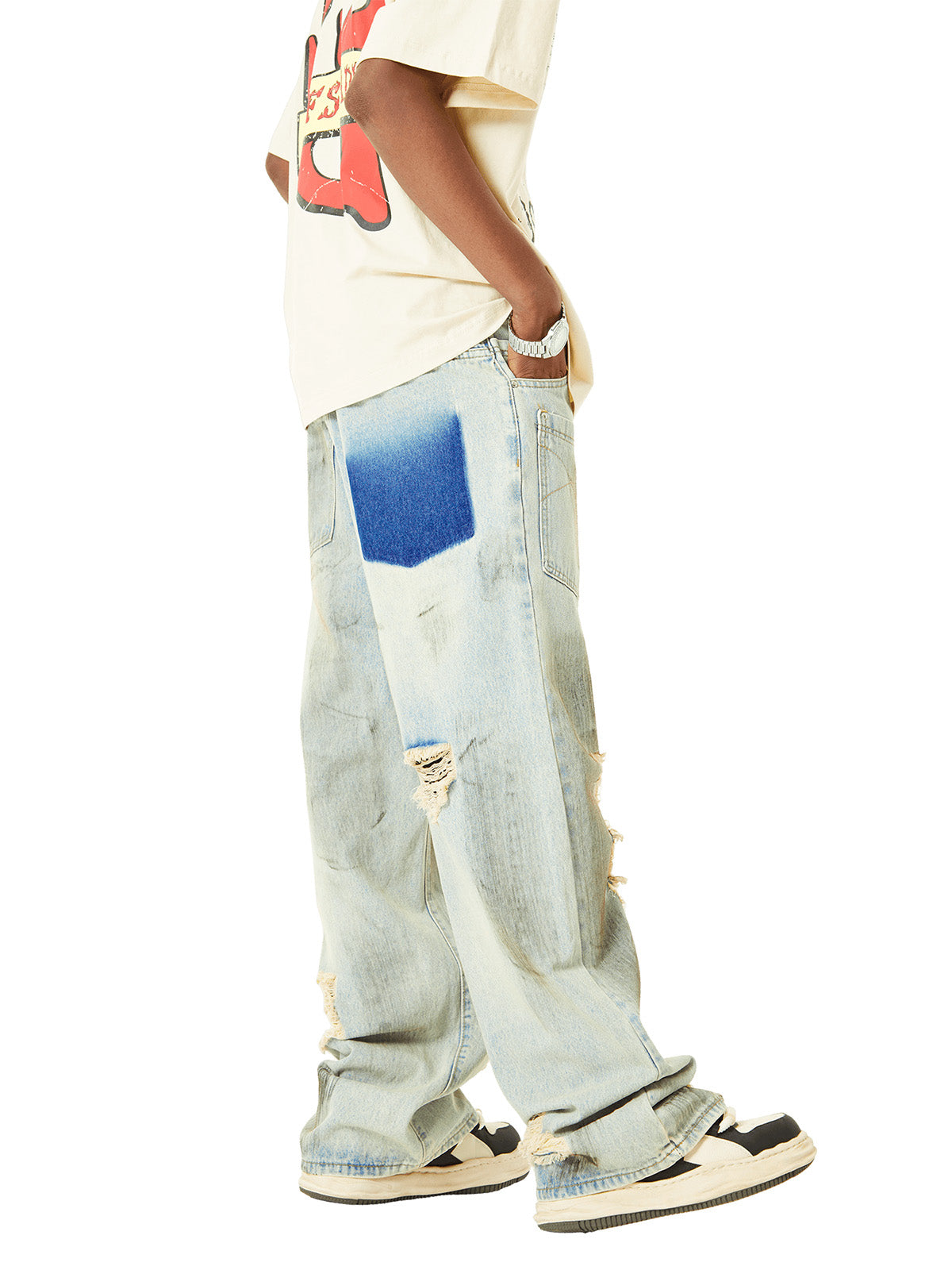 Sneakerhill Retro Washed Reverse Design Hip-Hop Jeans - sneakerhillcom