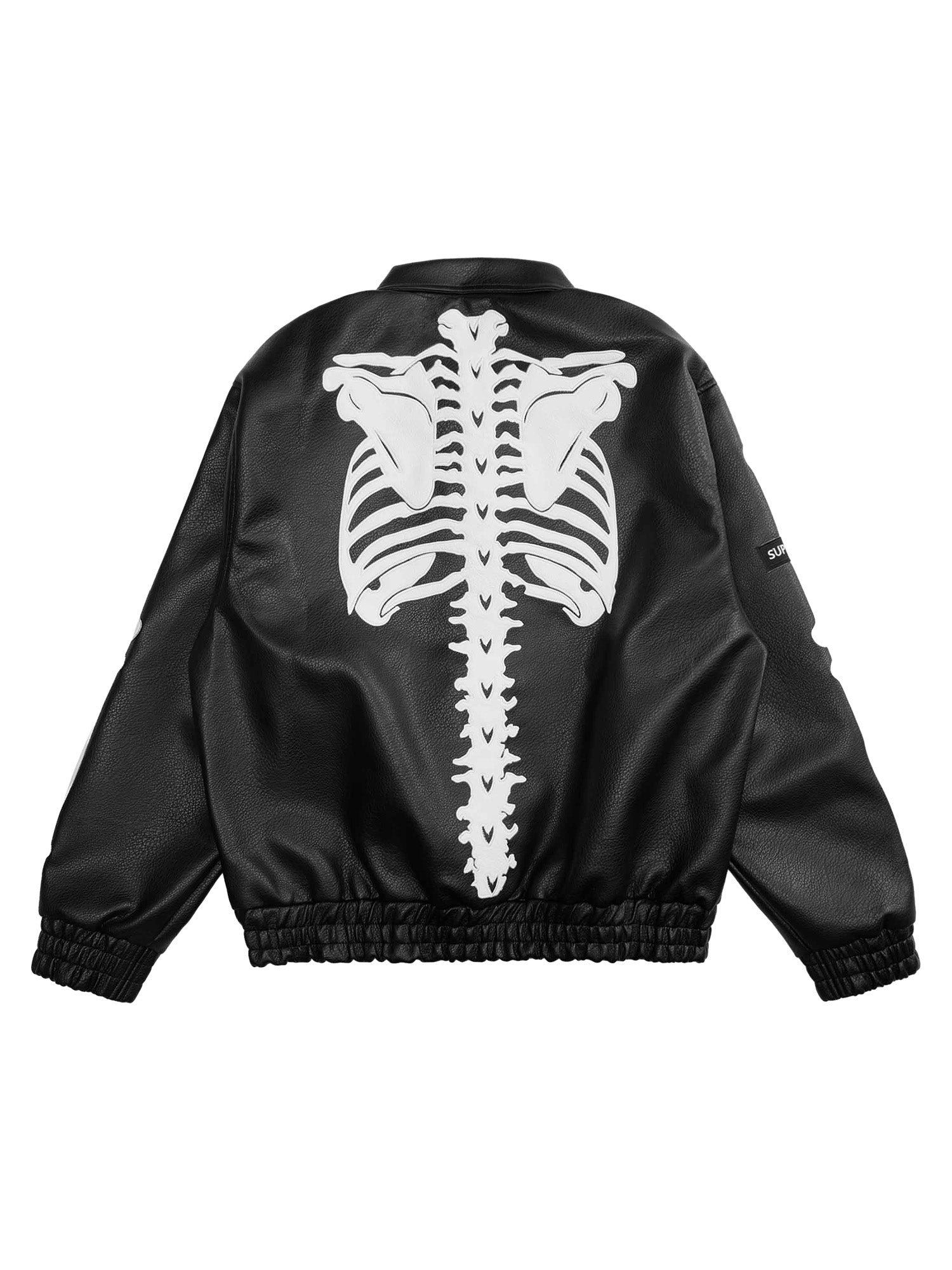 Sneakerhill Hip Hop Bones Embroidered Leather Jacket - 1833 SP231006ORFC