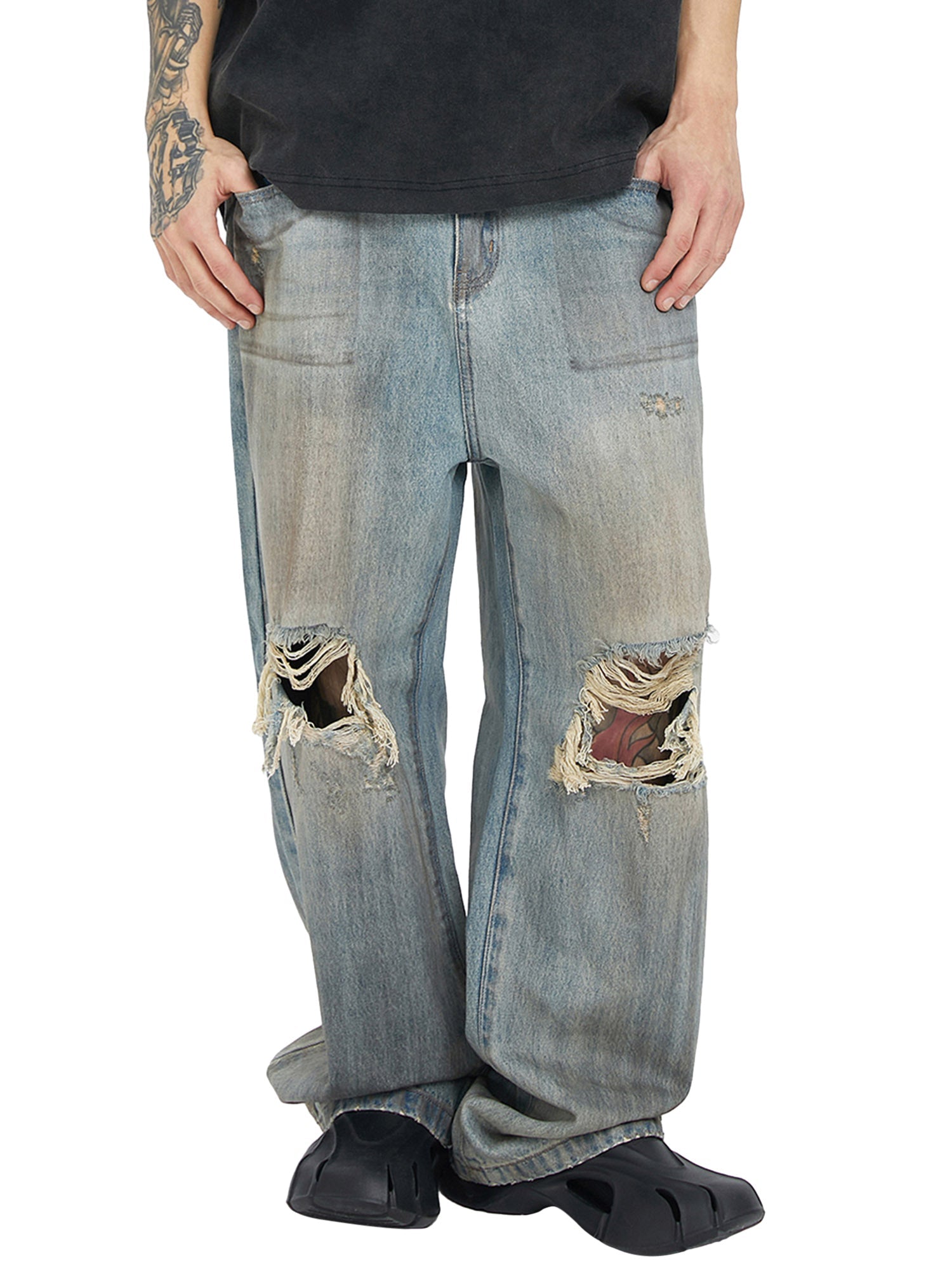 Retro Street Washed Distressed Hip Hop Jeans - sneakerhillcom