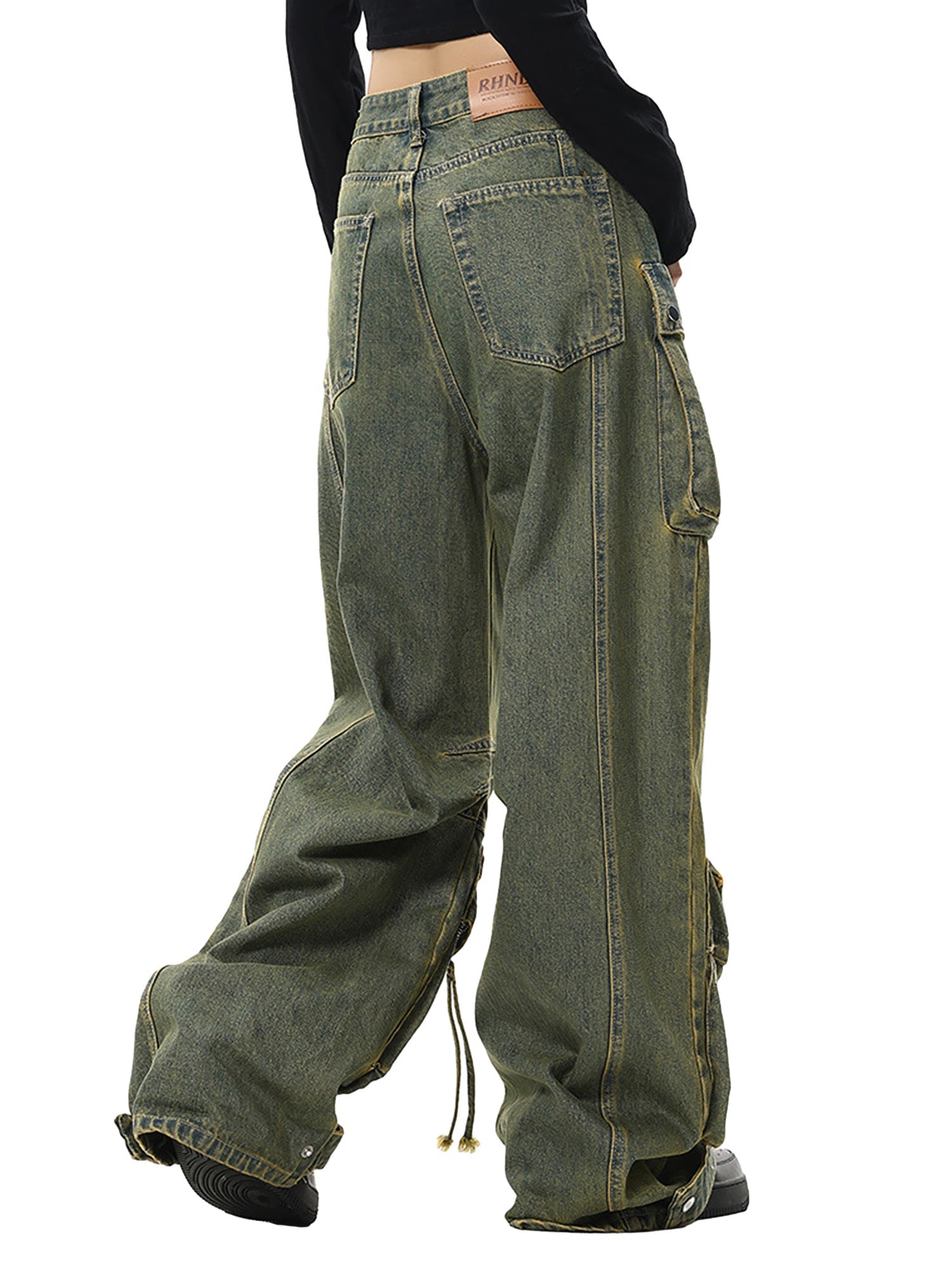 Sneakerhill Wasteland Style Washed Distressed Work Cargo Jeans - sneakerhillcom