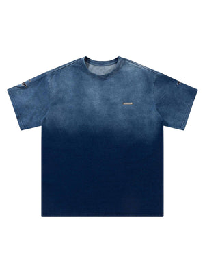 Sneakerhill Tie-dye Gradient Letter Embroidery T-shirt - 1542