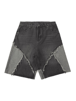 Sneakerhill Contrast Denim Patchwork Hip-Hop Shorts - 2071 SP240605ULV1