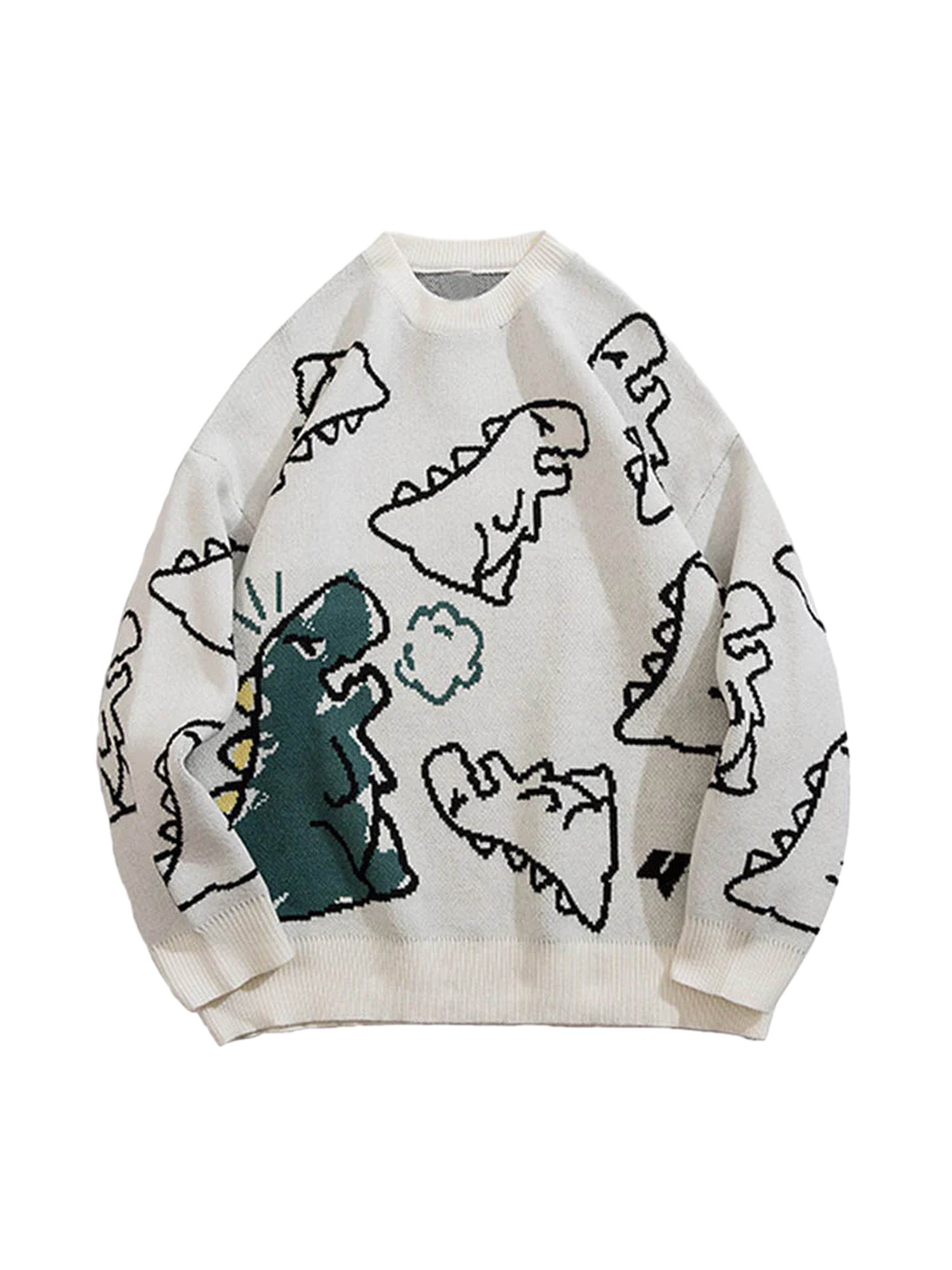 Sneakerhill Cartoon Dinosaur Printed Sweater - 1004 - sneakerhillcom