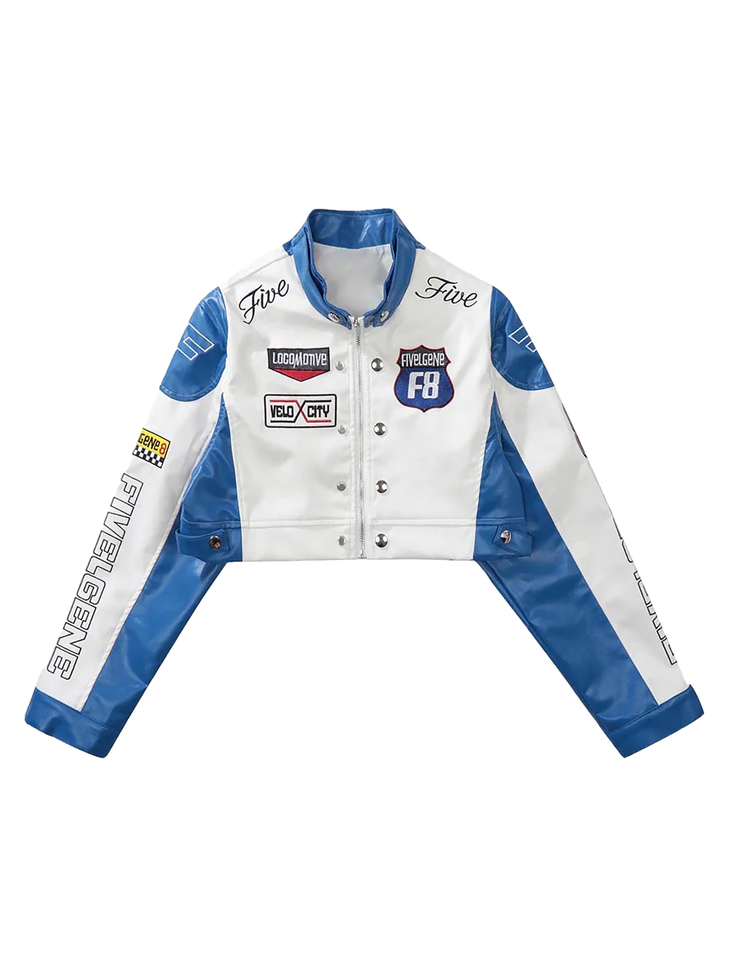 Sneakerhill Badge Short PU Leather Racing Jacket - 1631 SP220807TSS8