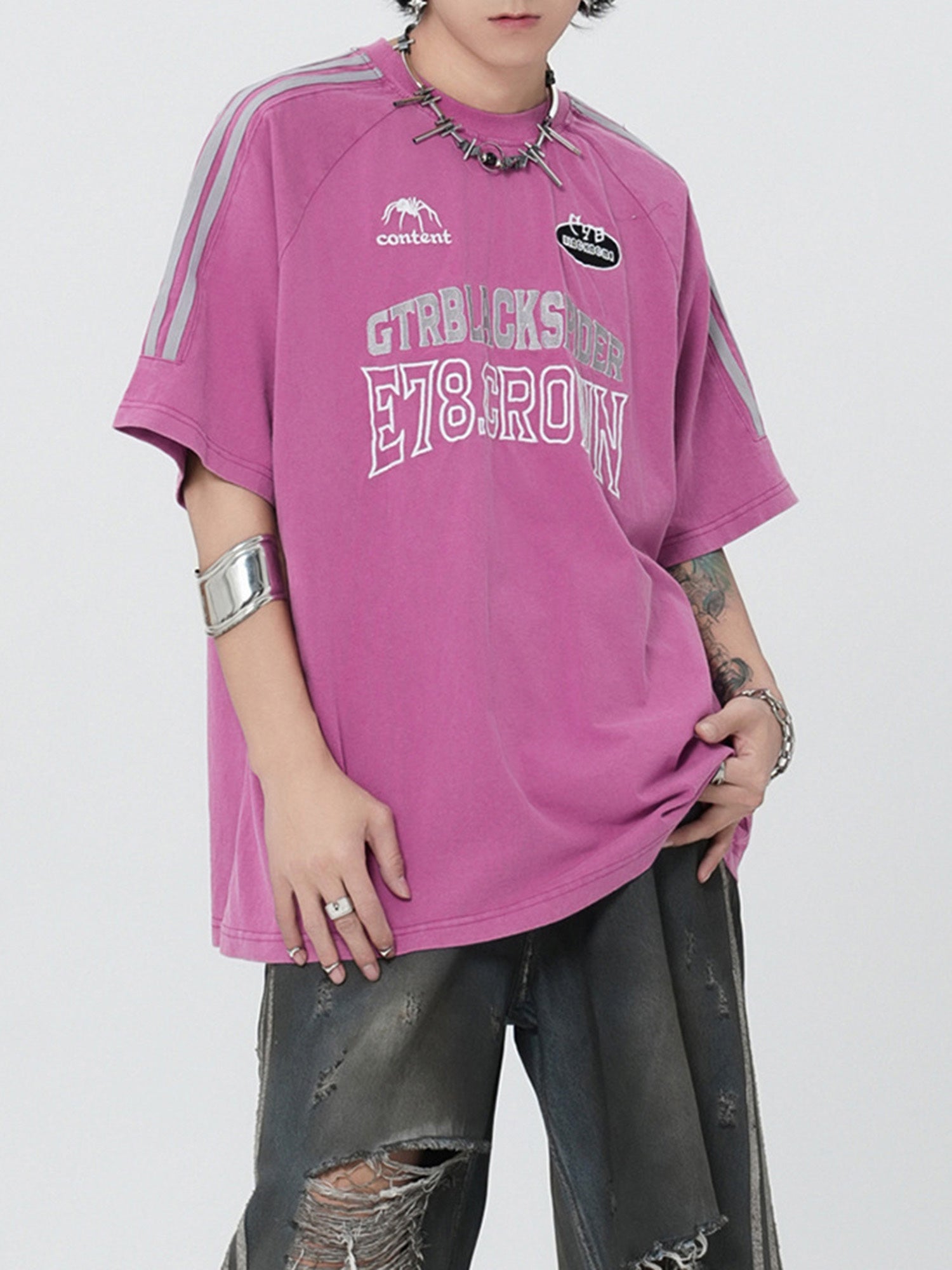 Retro Heavy Wash Embroidery Hip-pop T-shirt SP240516Q5KN