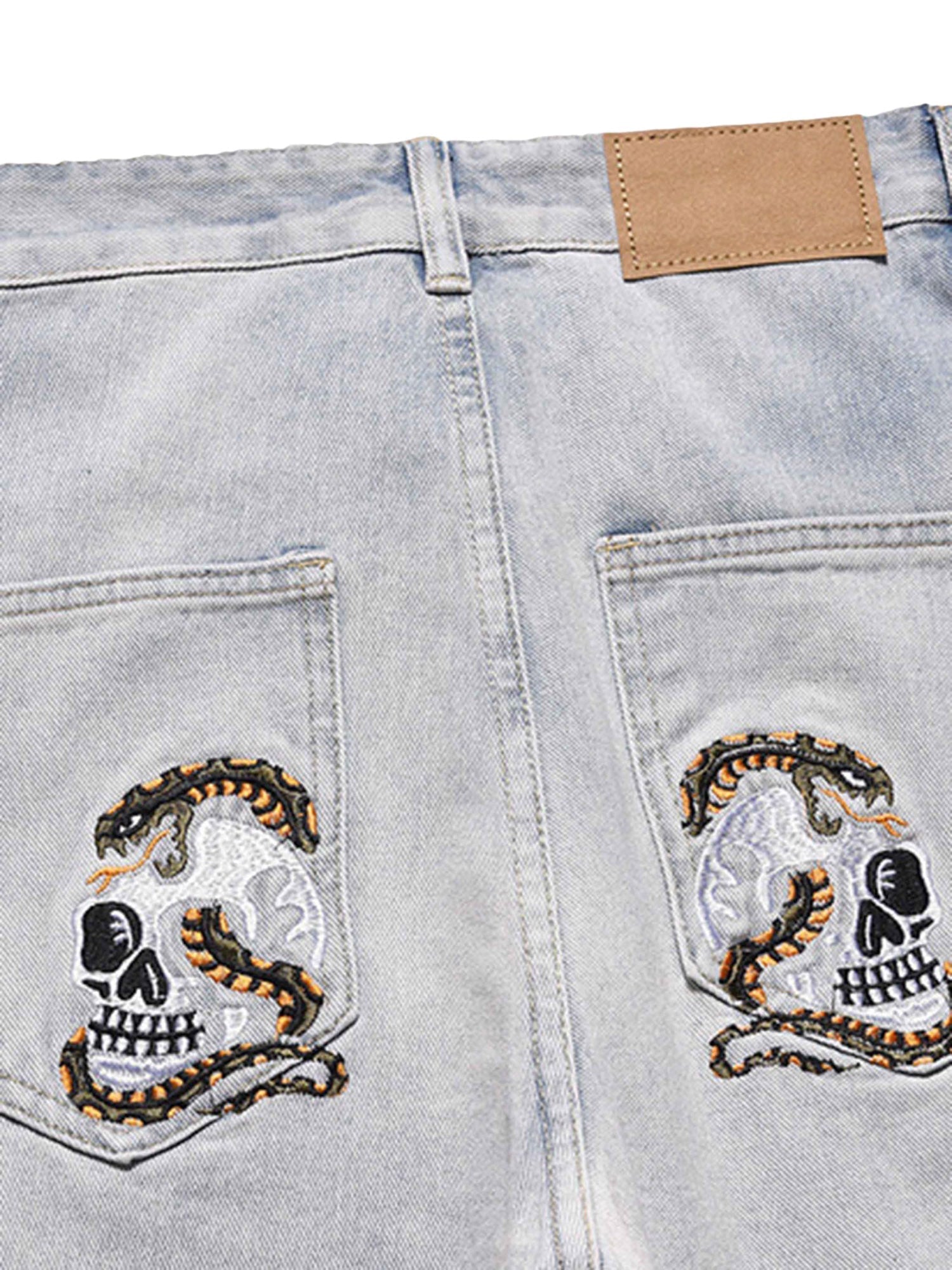 Sneakerhill Skull Flame Monogram Embroidered Slim Fit Jeans SP230811VGOP