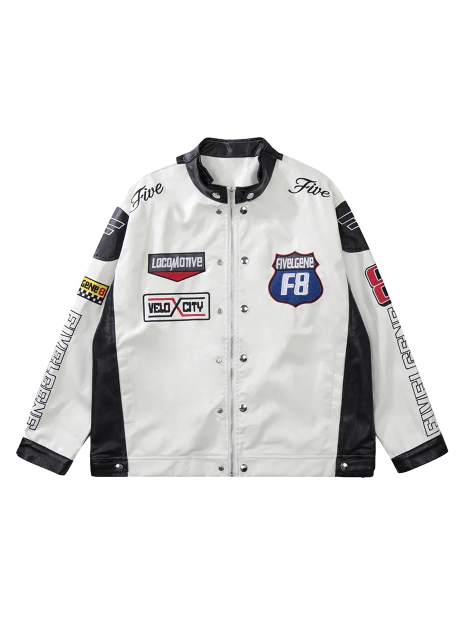 Sneakerhill Motorcycle PU Leather Stitching Racing Jacket -1370 SP220807RT1U