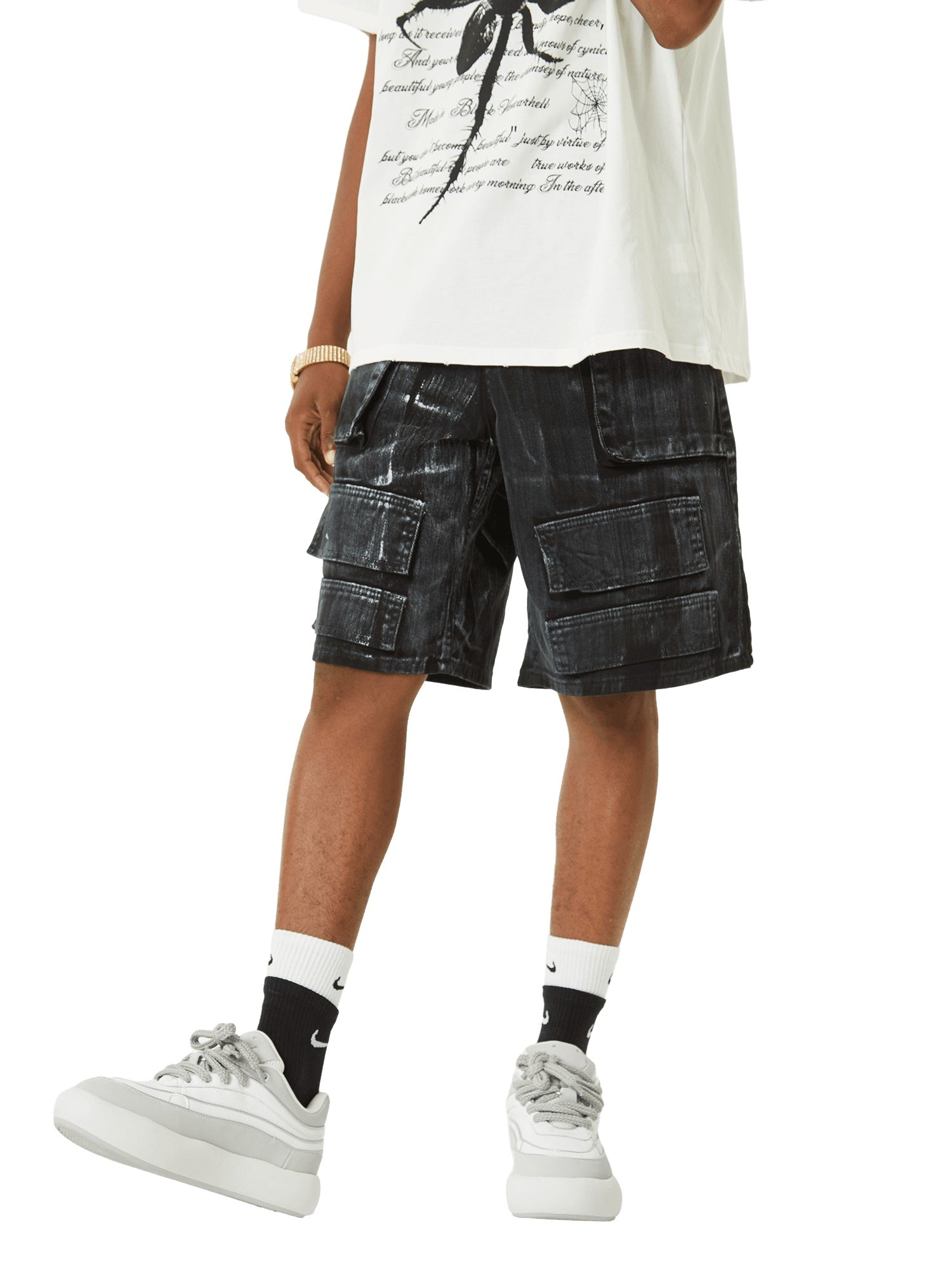 Sneakerhill White Brush Marks Denim Shorts SP240603SLAH