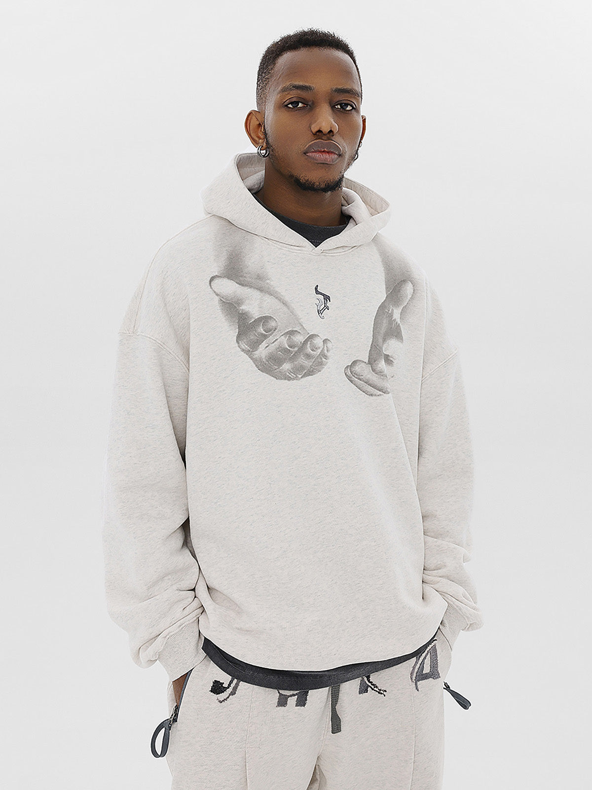 Sneakerhill Monogram Embroidered Hand Print Hoodie - 1876