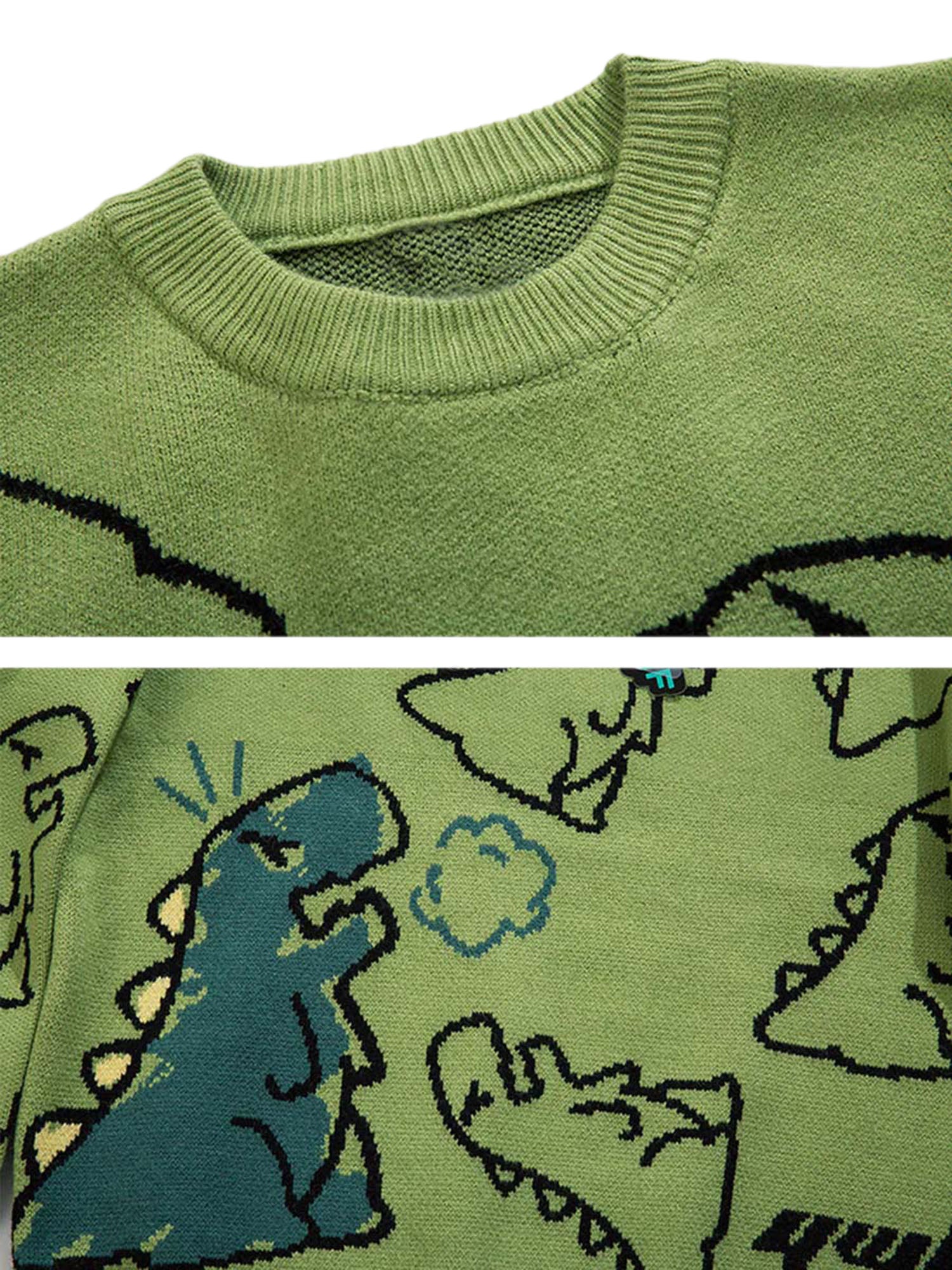 Sneakerhill Cartoon Dinosaur Printed Sweater - 1004 - sneakerhillcom