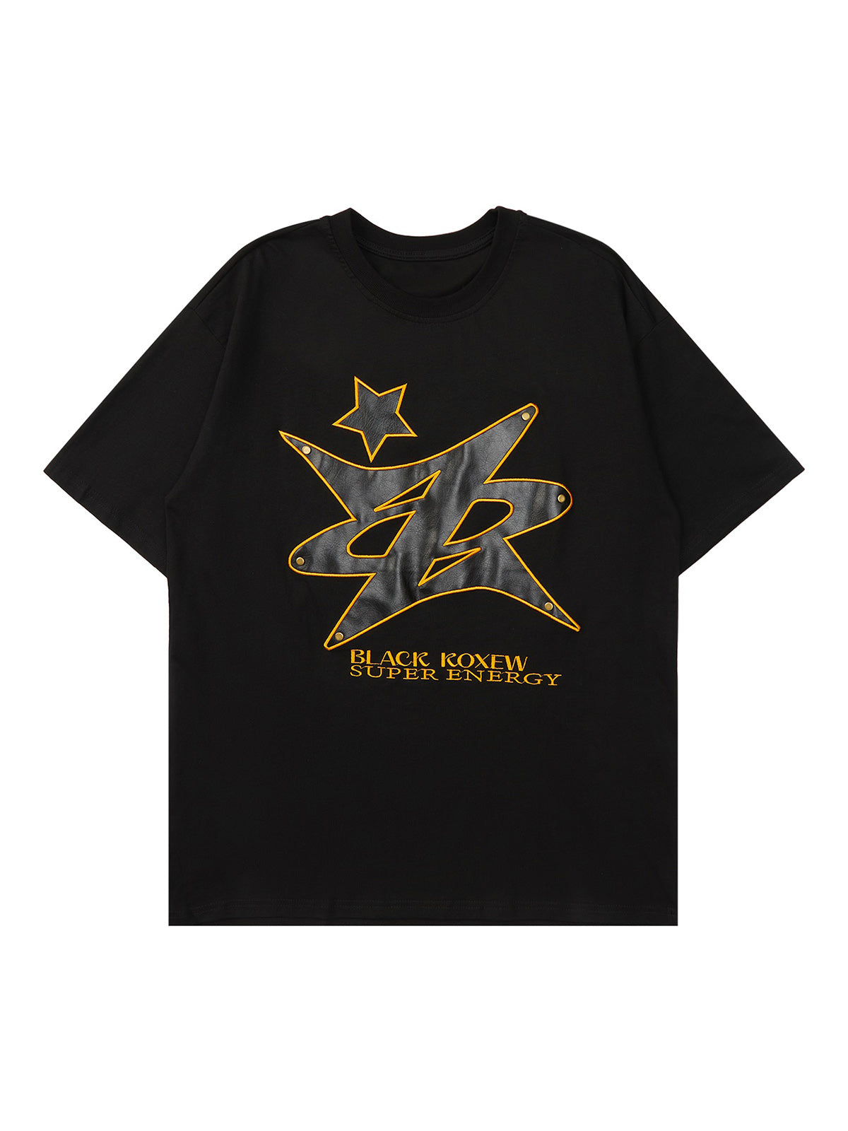 Sneakerhill Leather Studded Creative Star Street Rap T-shirt SP240603G5E0