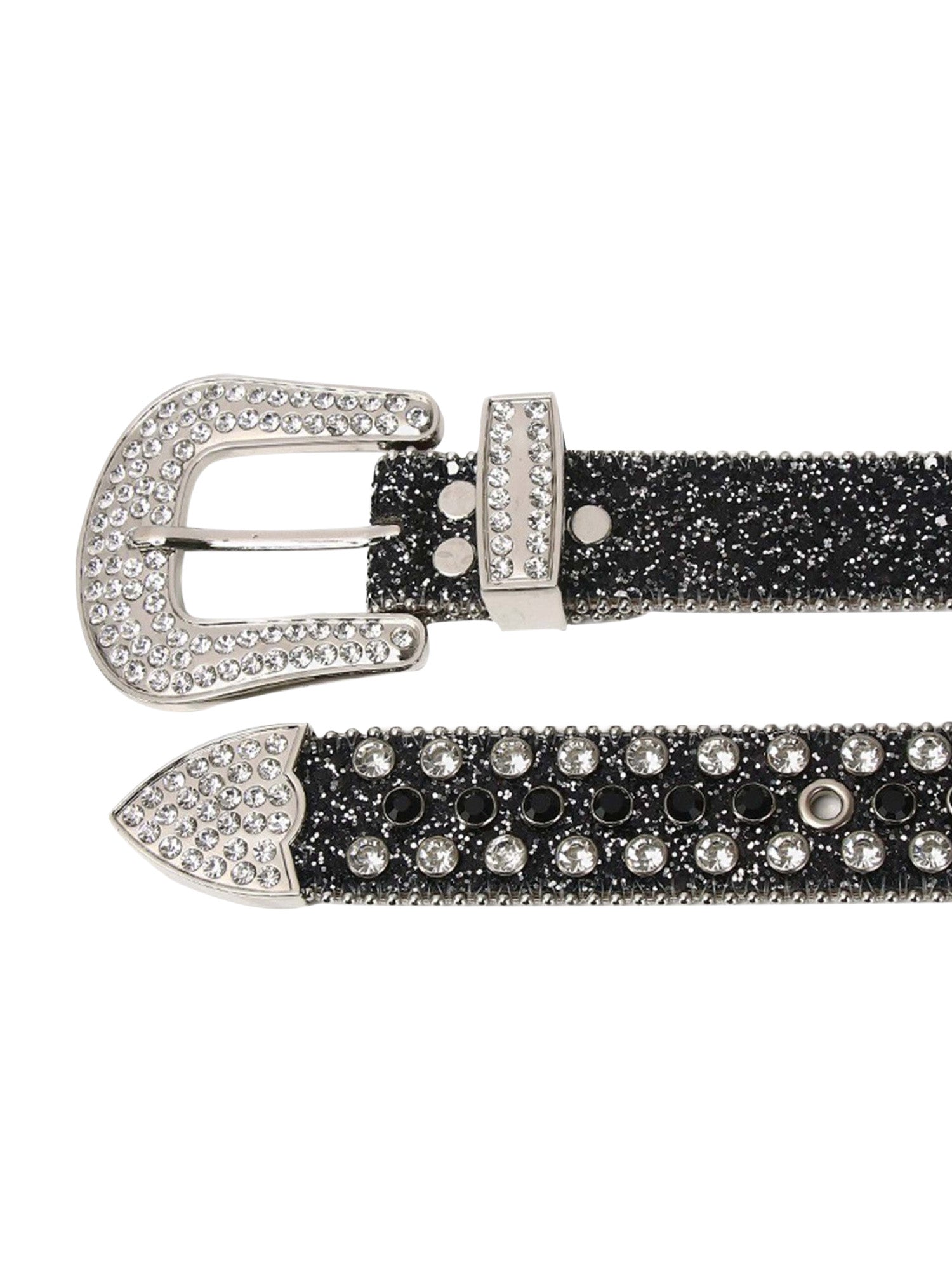 Sneakerhill Studded Rhinestone Hip Hop Belt - 1691