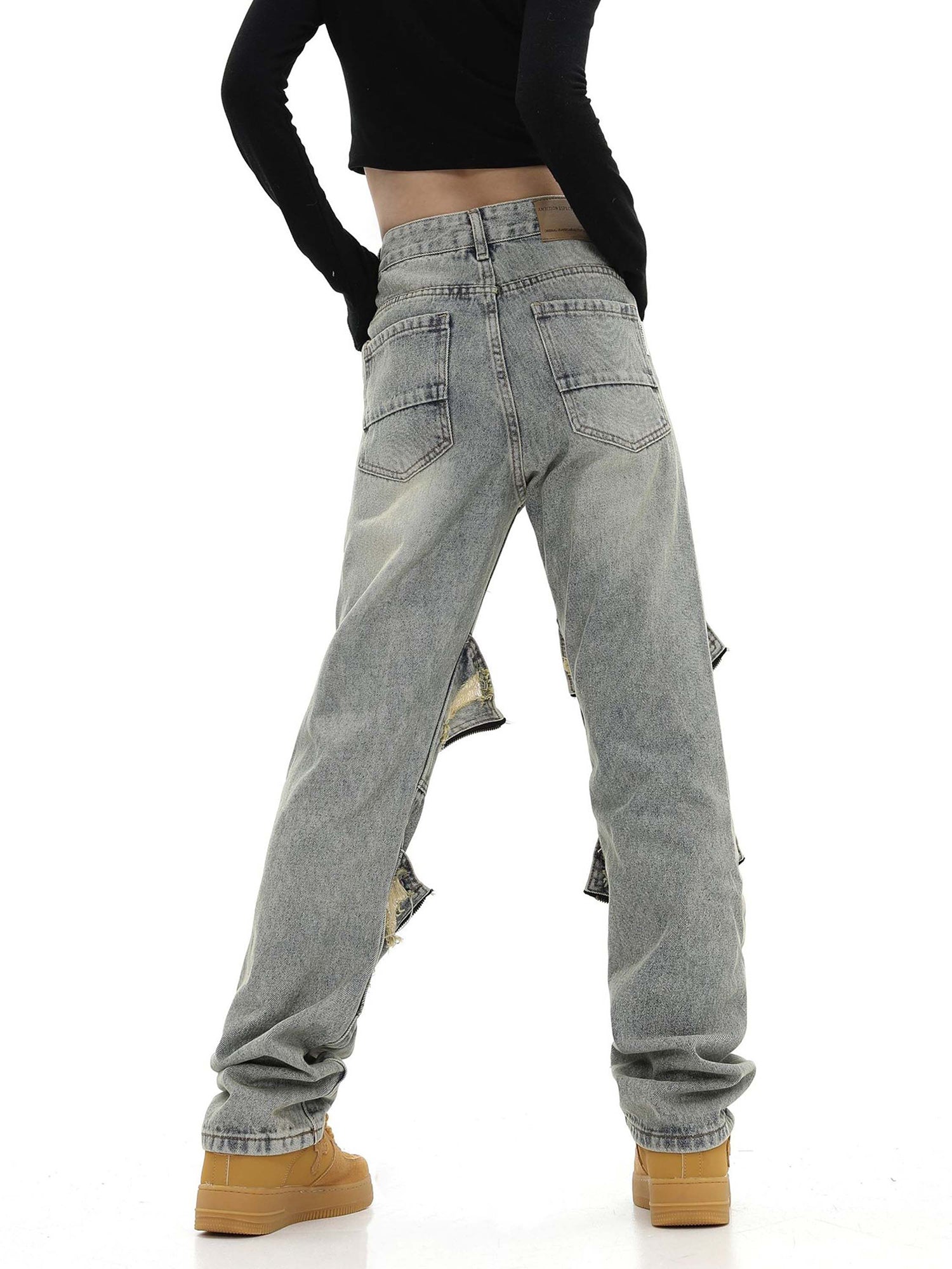 High Street Washed And Torn Work Pockets Denim Pants- 1646 SP230209O536