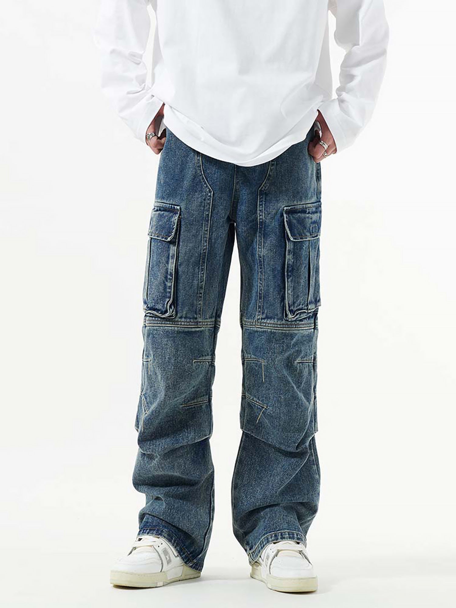 Sneakerhill Washed And Distressed Multi-pocket Jeans - 1698 SP230918L70U